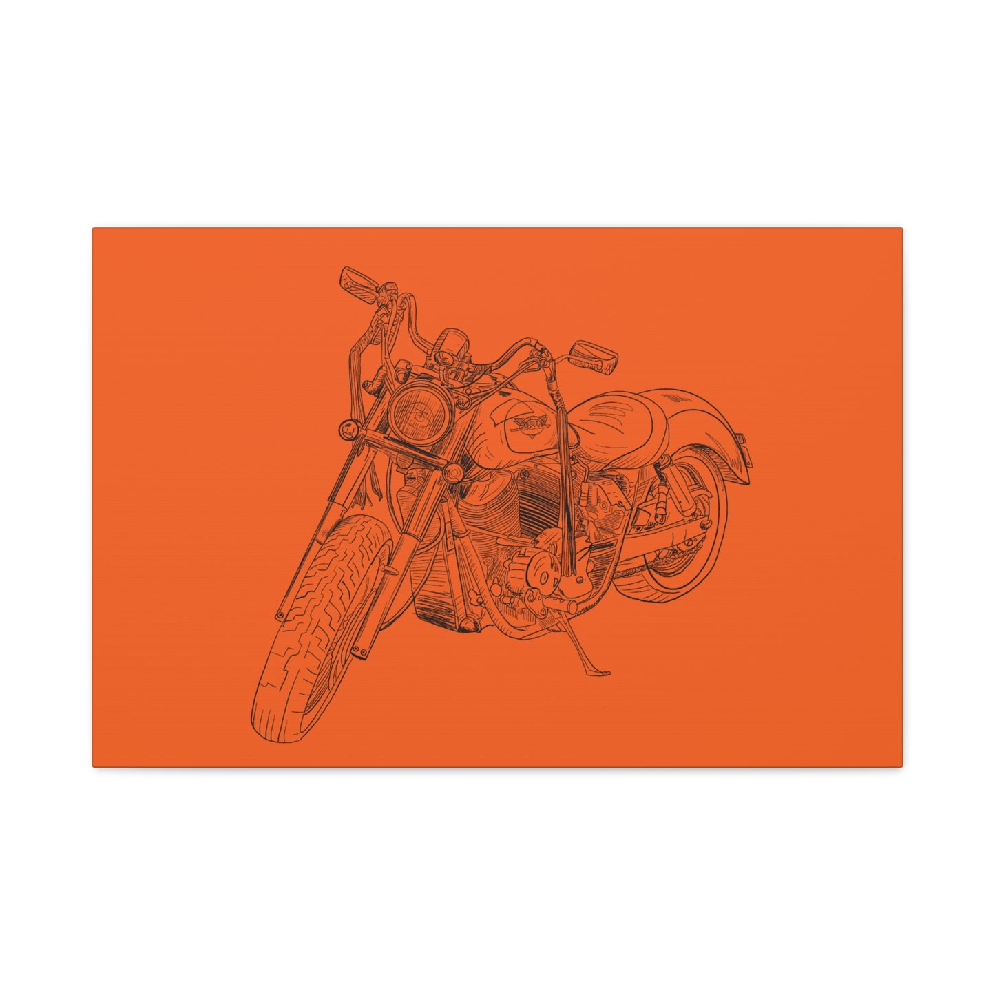Ride Me Harley Motorcycle Sketch Canvas Print - Black Ink on Orange Background