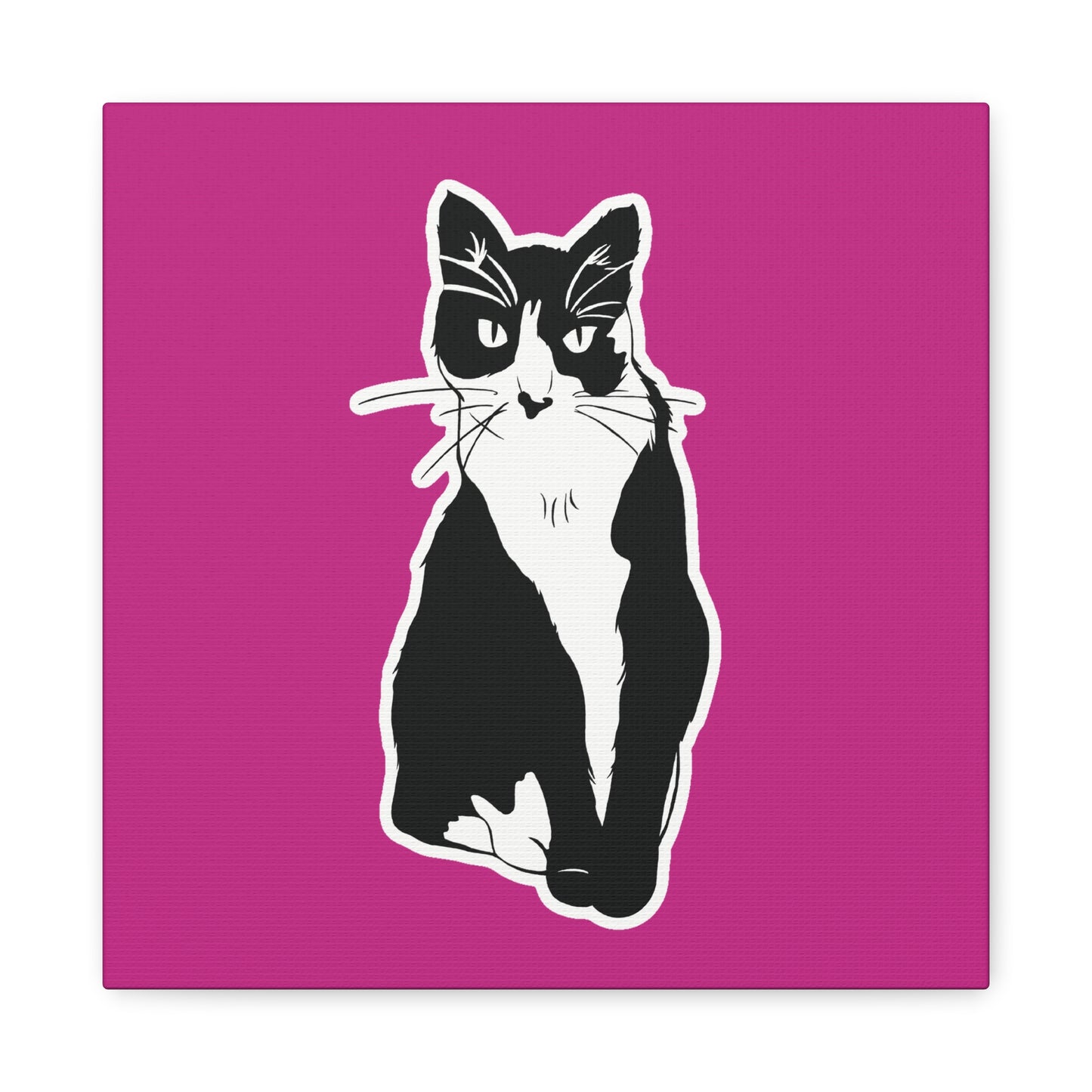Cat Canvas on Pink (Sticker Style Cat) - Cat Drawing Art