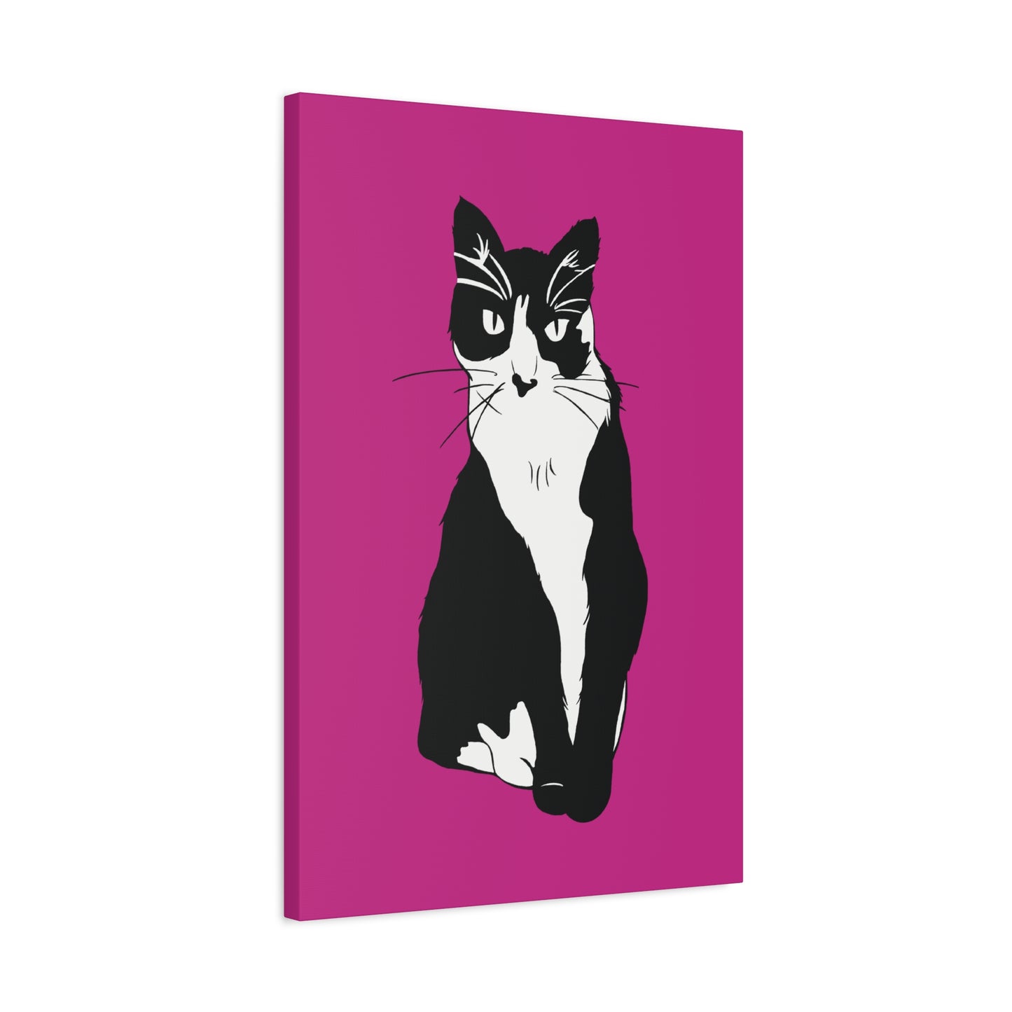Cat Canvas on Pink (B&W Style Cat) - Cat Drawing Art