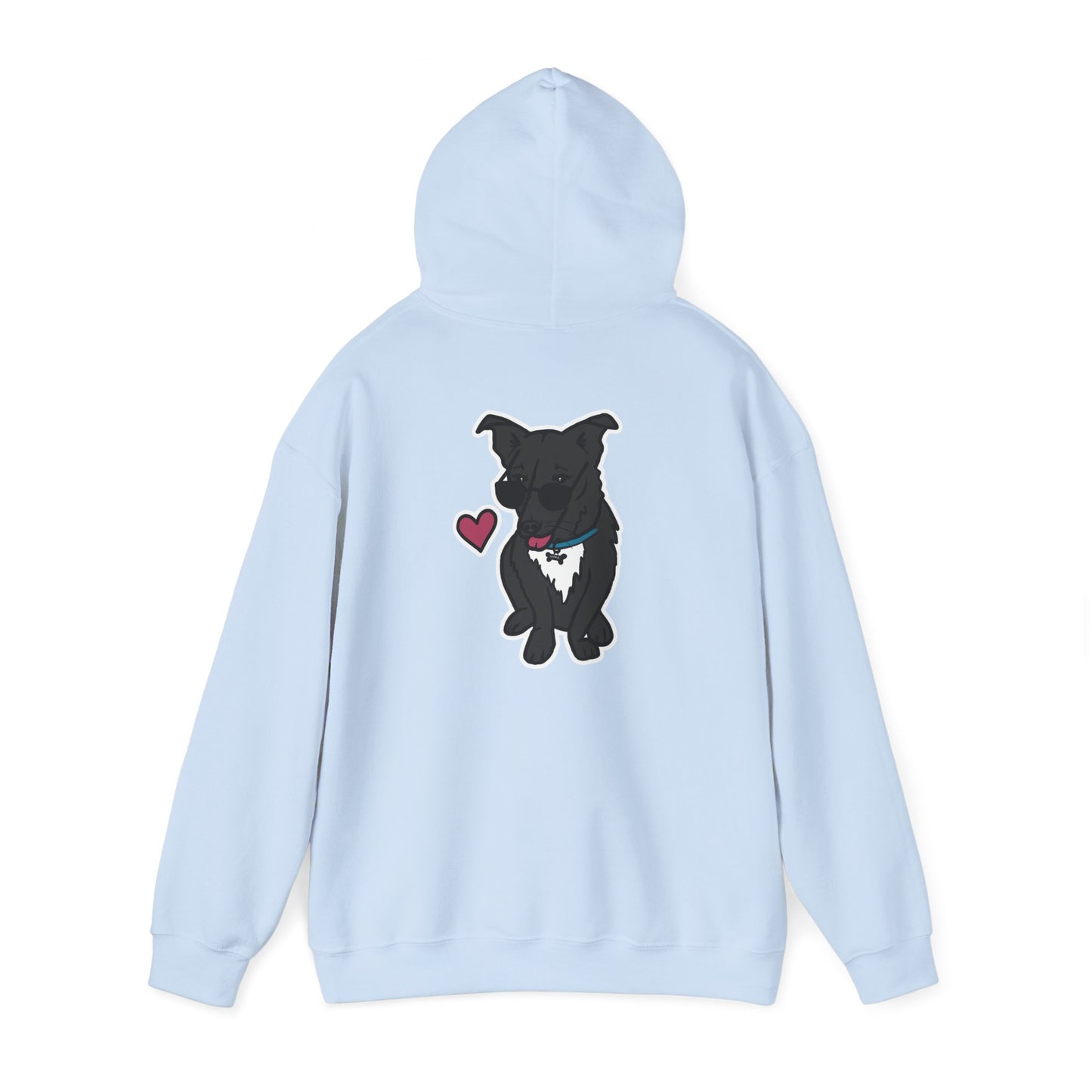 Nora the Dog Heart Hoodie Back Design (Sticker Style Nora) - Nora Hooded Sweatshirt
