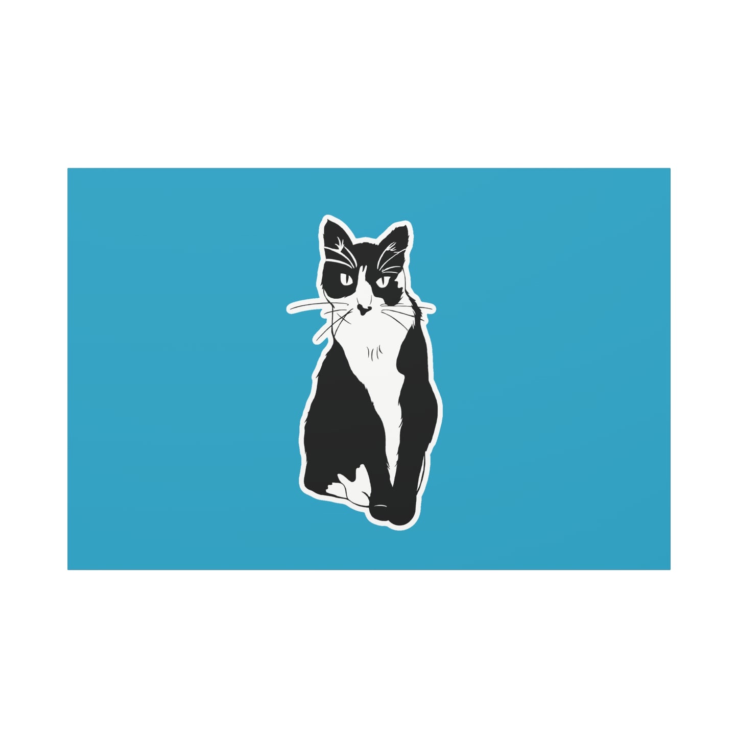 Cat Canvas Print on Turquoise (Sticker Style Cat) - Cat Drawing Art