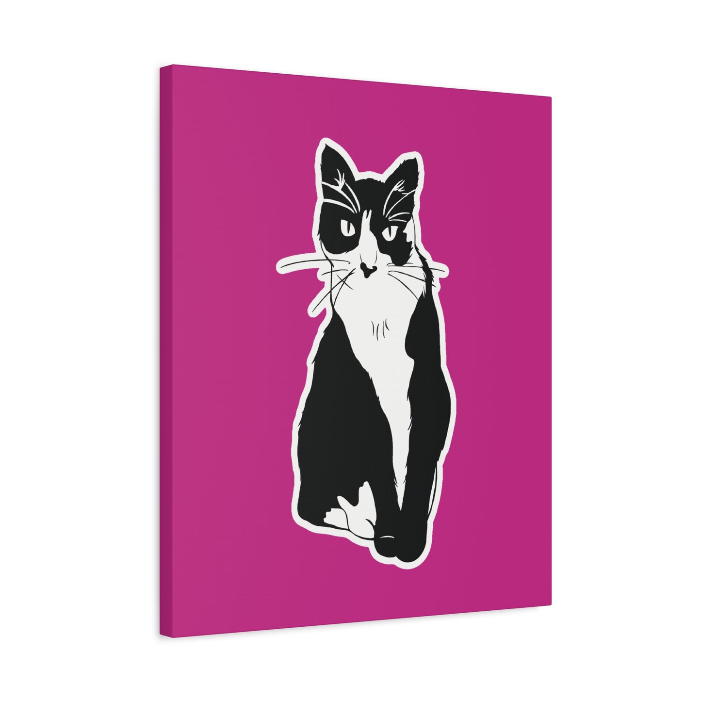 Cat Canvas on Pink (Sticker Style Cat) - Cat Drawing Art