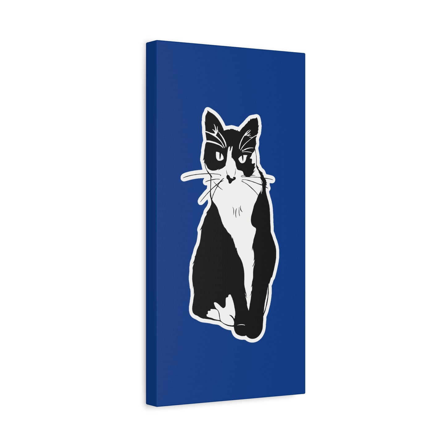 Cat Canvas Print on Dark Blue (Sticker Style Cat) - Cat Drawing Art