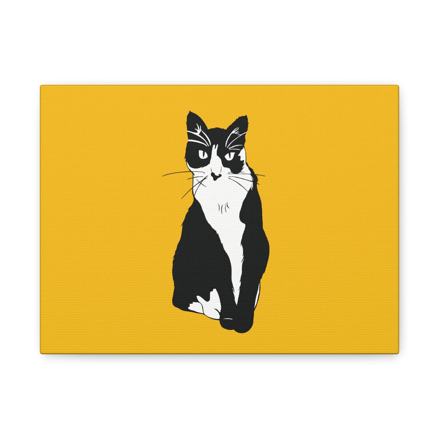 Cat Canvas on Yellow (B&W Style Cat) - Cat Drawing Art