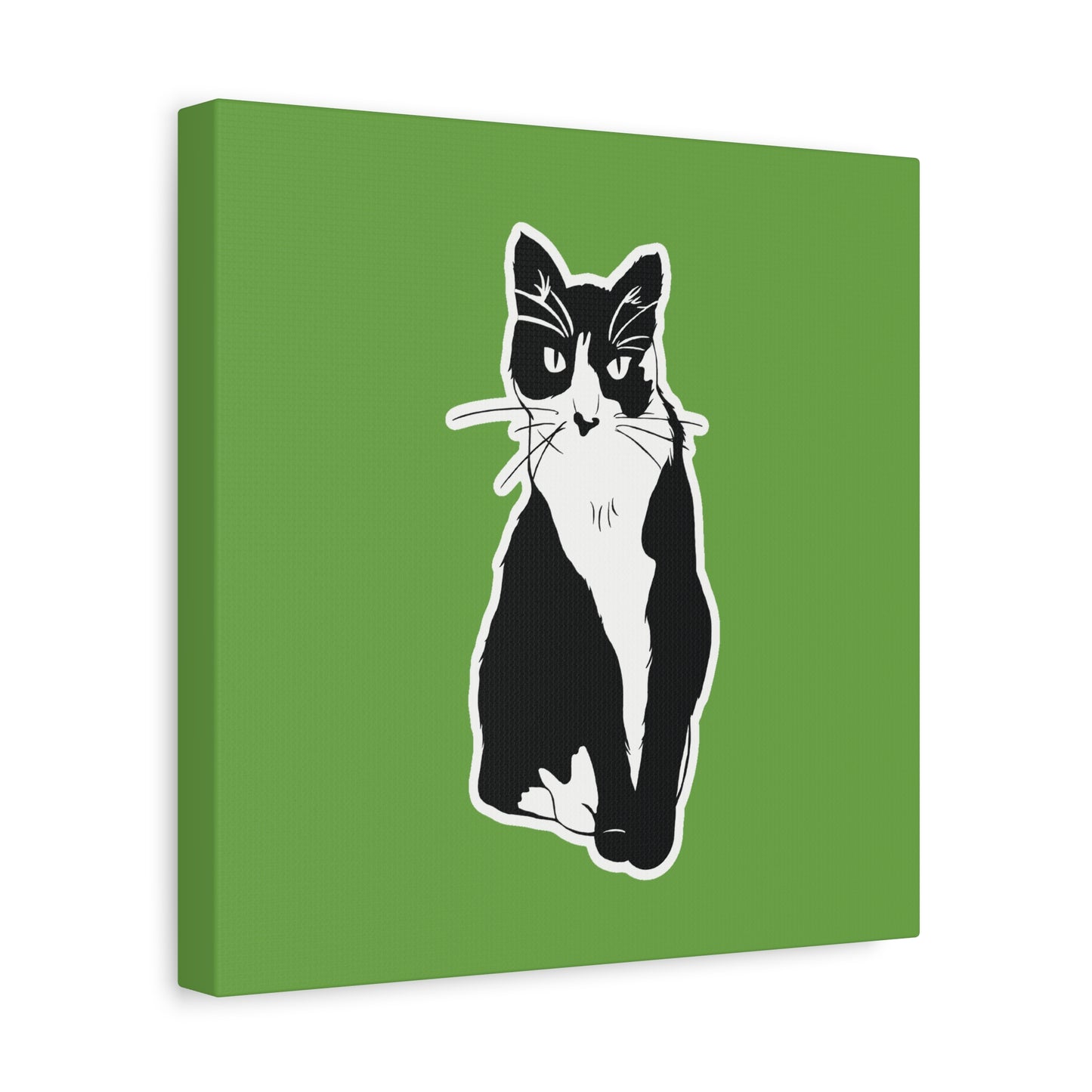Cat Canvas Print on Green (B&W Style Cat) - Cat Drawing Art