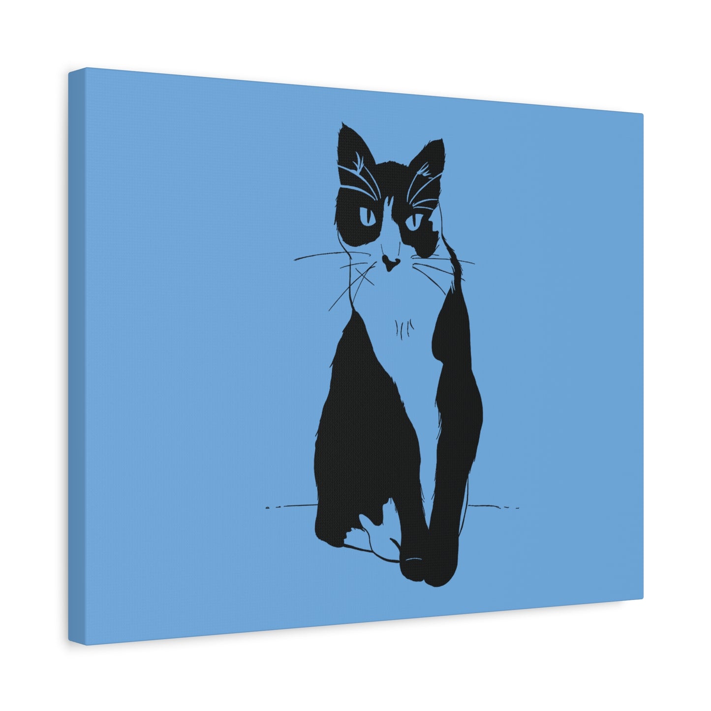 Cat Canvas Print on Light Blue (Transparent Style Cat) - Cat Drawing Art