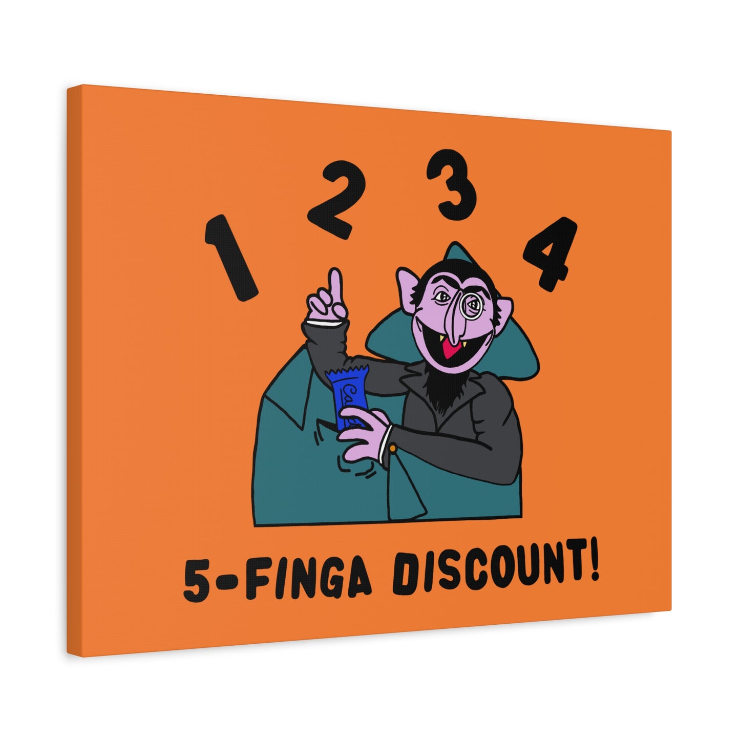 Five Finger Discount Canvas Print Light Orange - Sesame Street The Count Parody Art Print