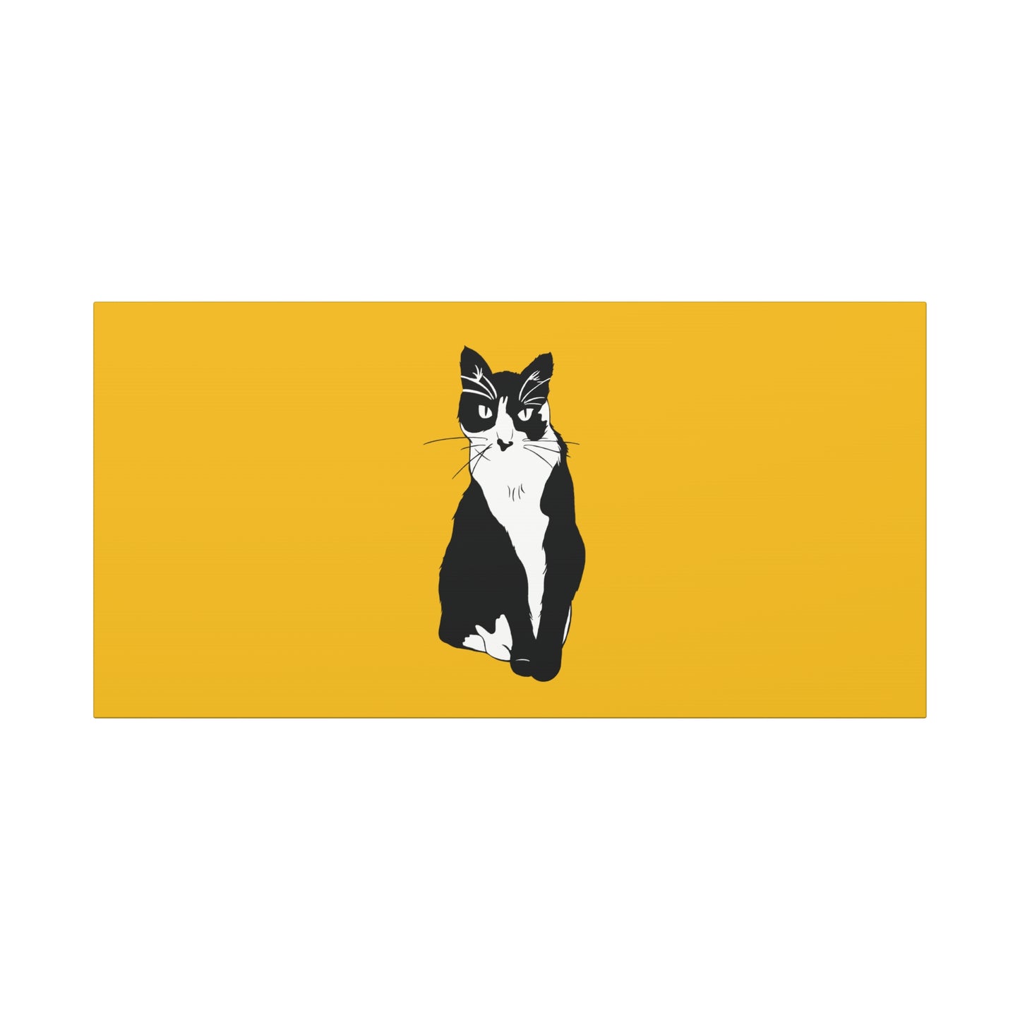 Cat Canvas on Yellow (B&W Style Cat) - Cat Drawing Art