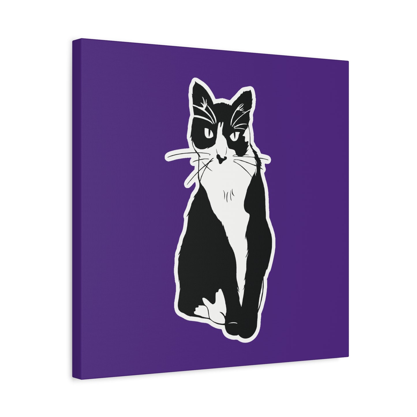 Cat Canvas Print on Purple (Sticker Style Cat) - Cat Drawing Art