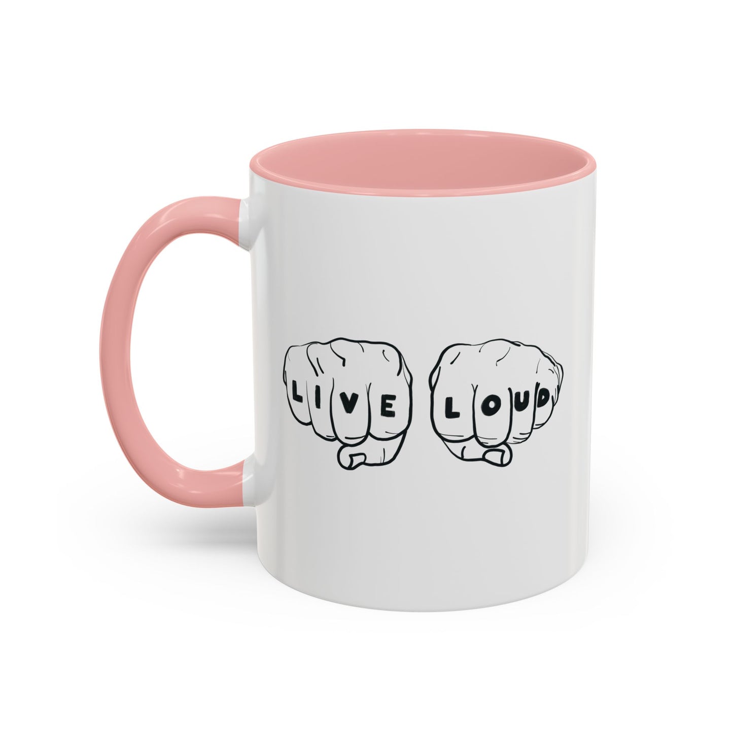 Live Loud Knuckle Tats Tattooed Fists - Four Fists Accent Mug