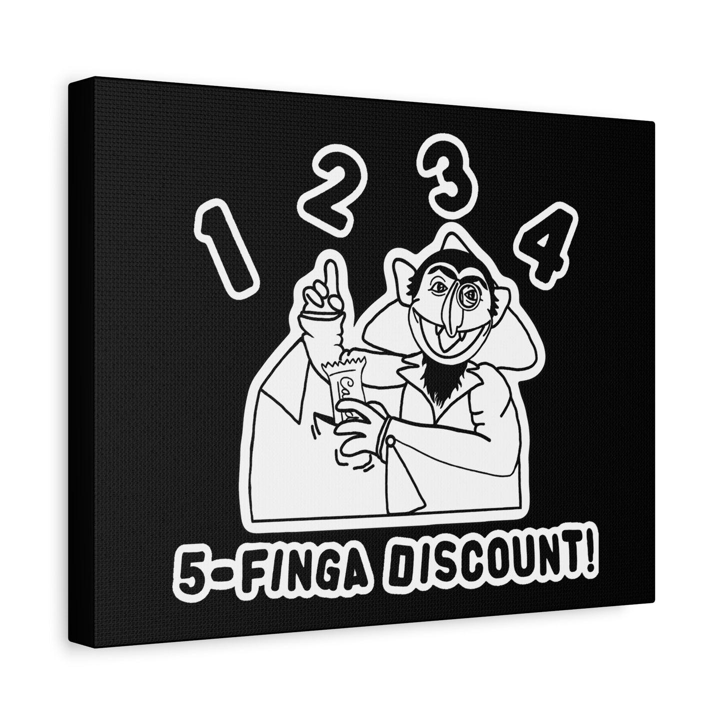 Five Finger Discount Outline Canvas Print Black - Sesame Street The Count Parody Art Print