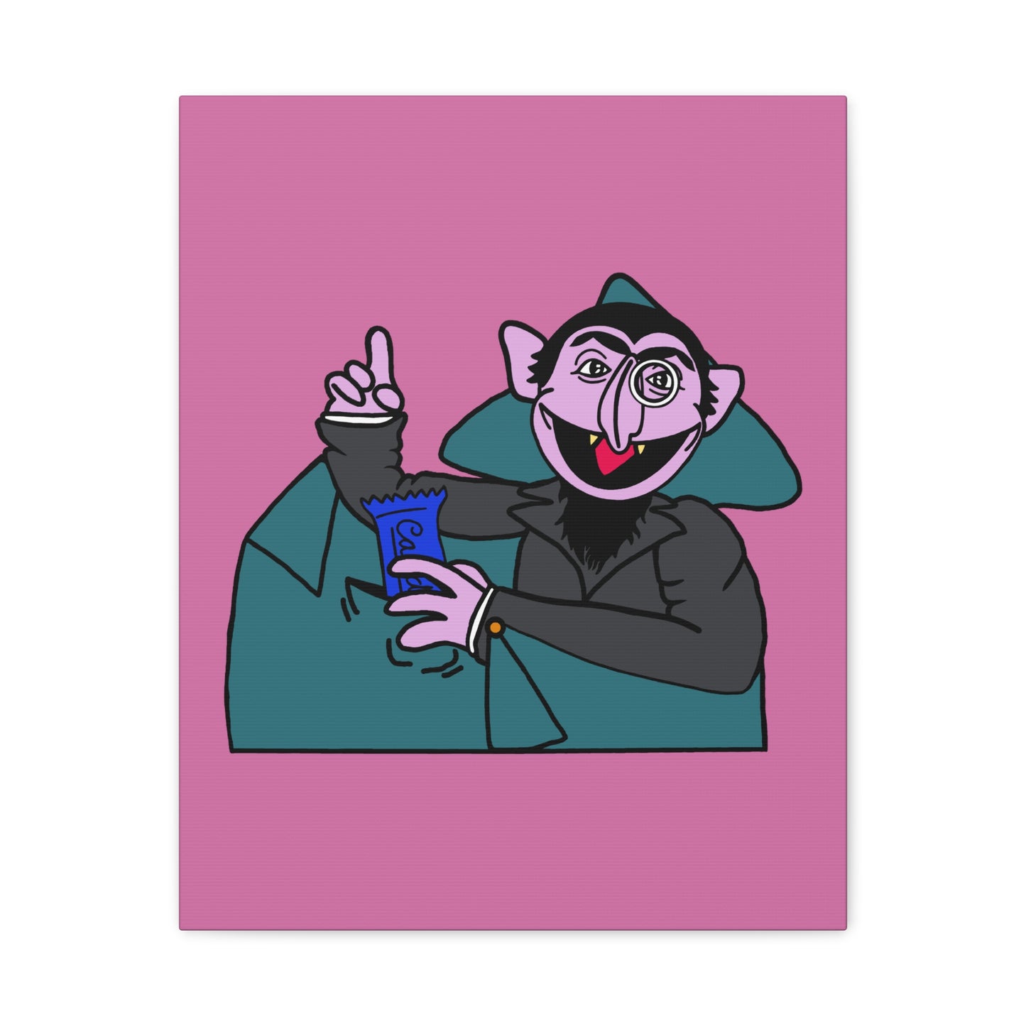 The Count Stealing Candy Canvas Print Light Pink - Sesame Street The Count Parody Art