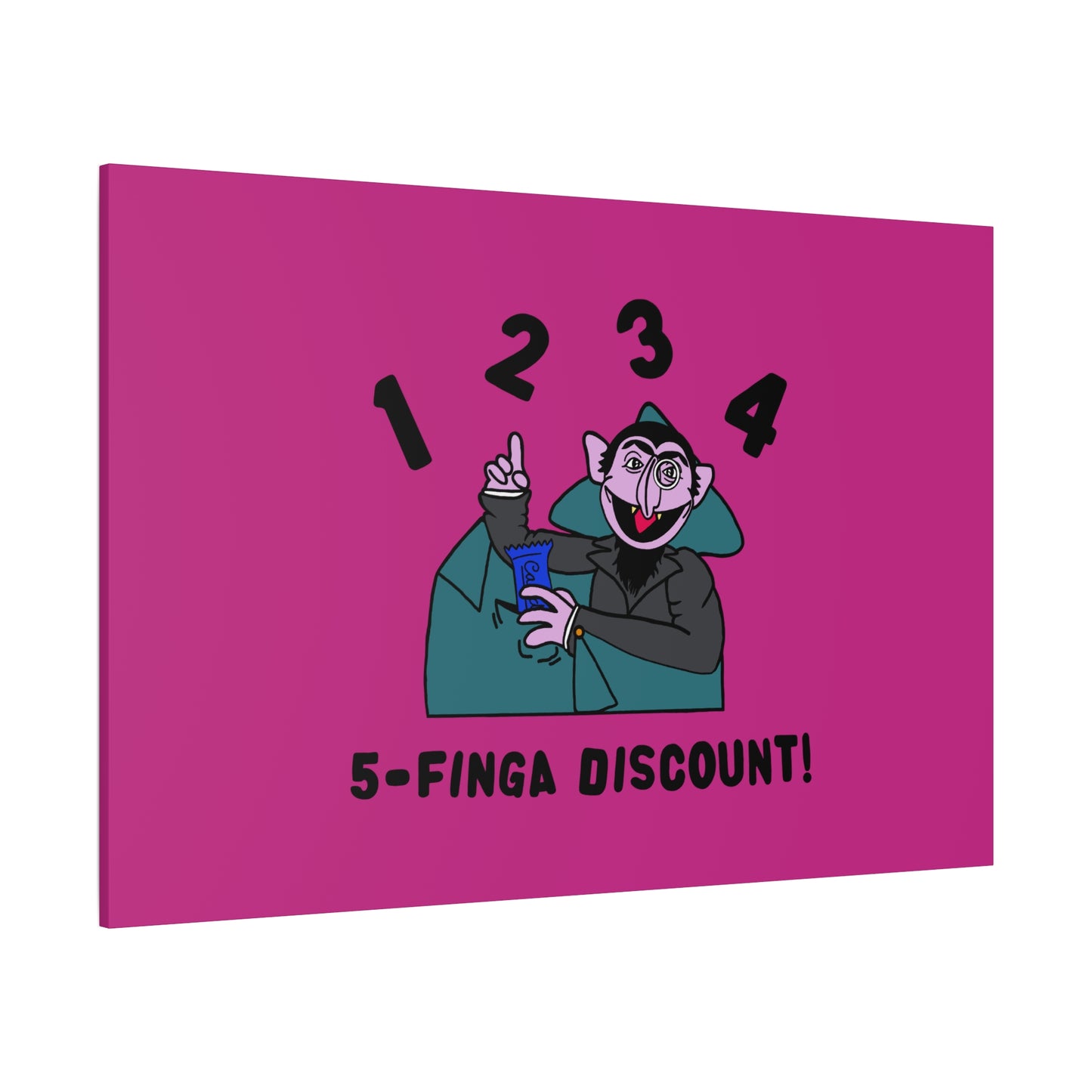Five Finger Discount Canvas Print Pink - Sesame Street The Count Parody Art Print