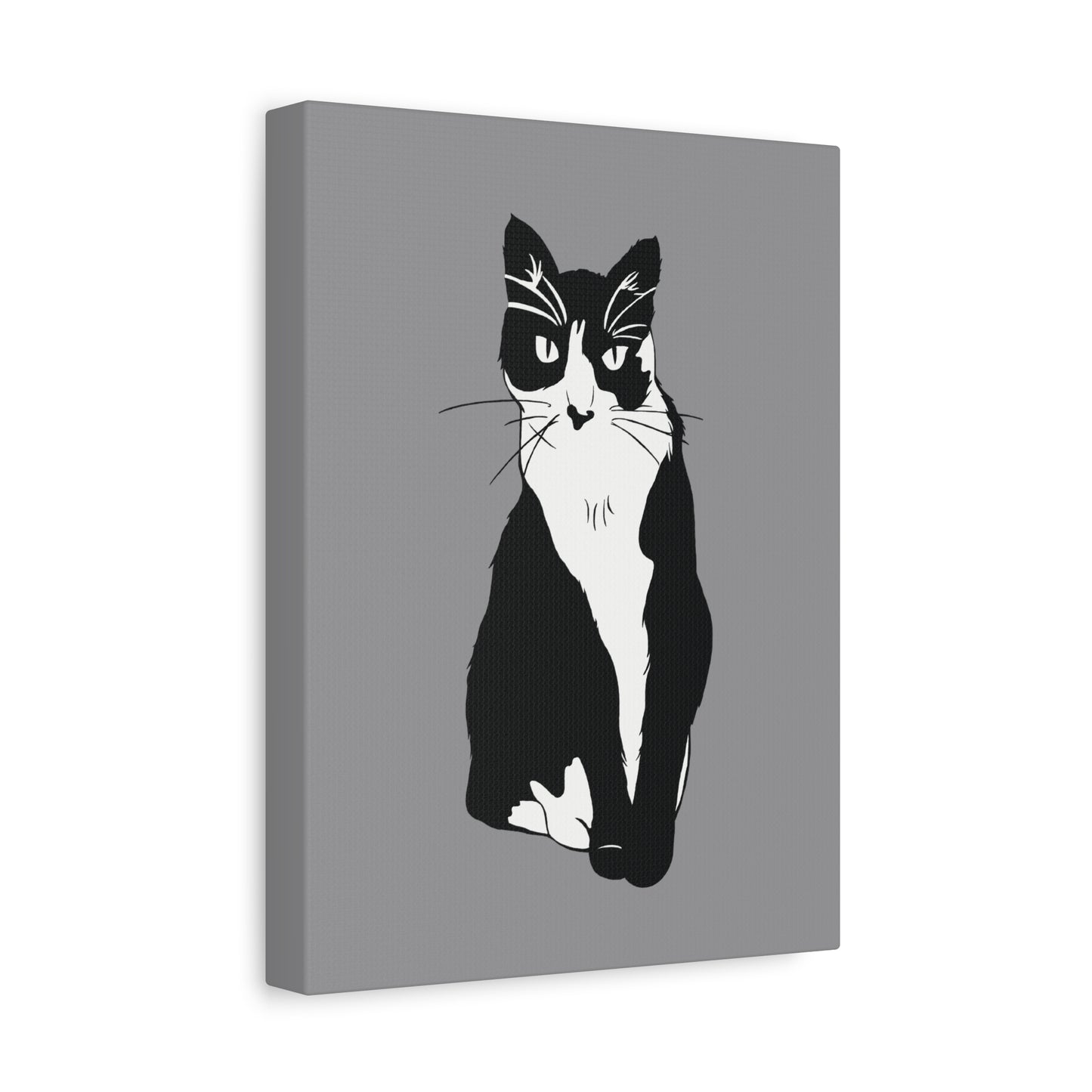 Cat Canvas on Grey (B&W Style Cat) - Cat Drawing Art