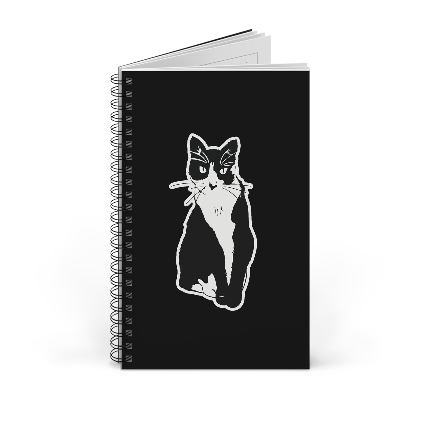 Cat Notebook in Black (Sticker Style Cat) - Cat Spiral Notebook