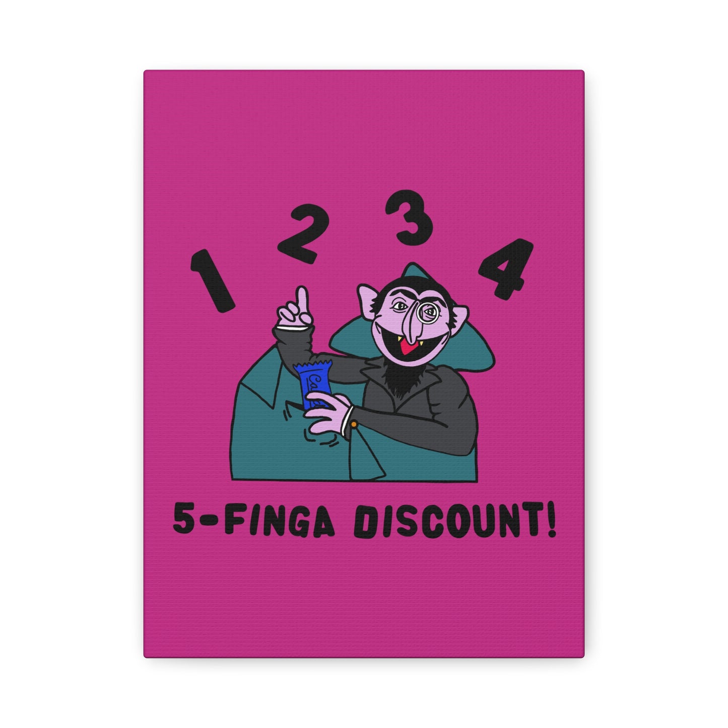 Five Finger Discount Canvas Print Pink - Sesame Street The Count Parody Art Print