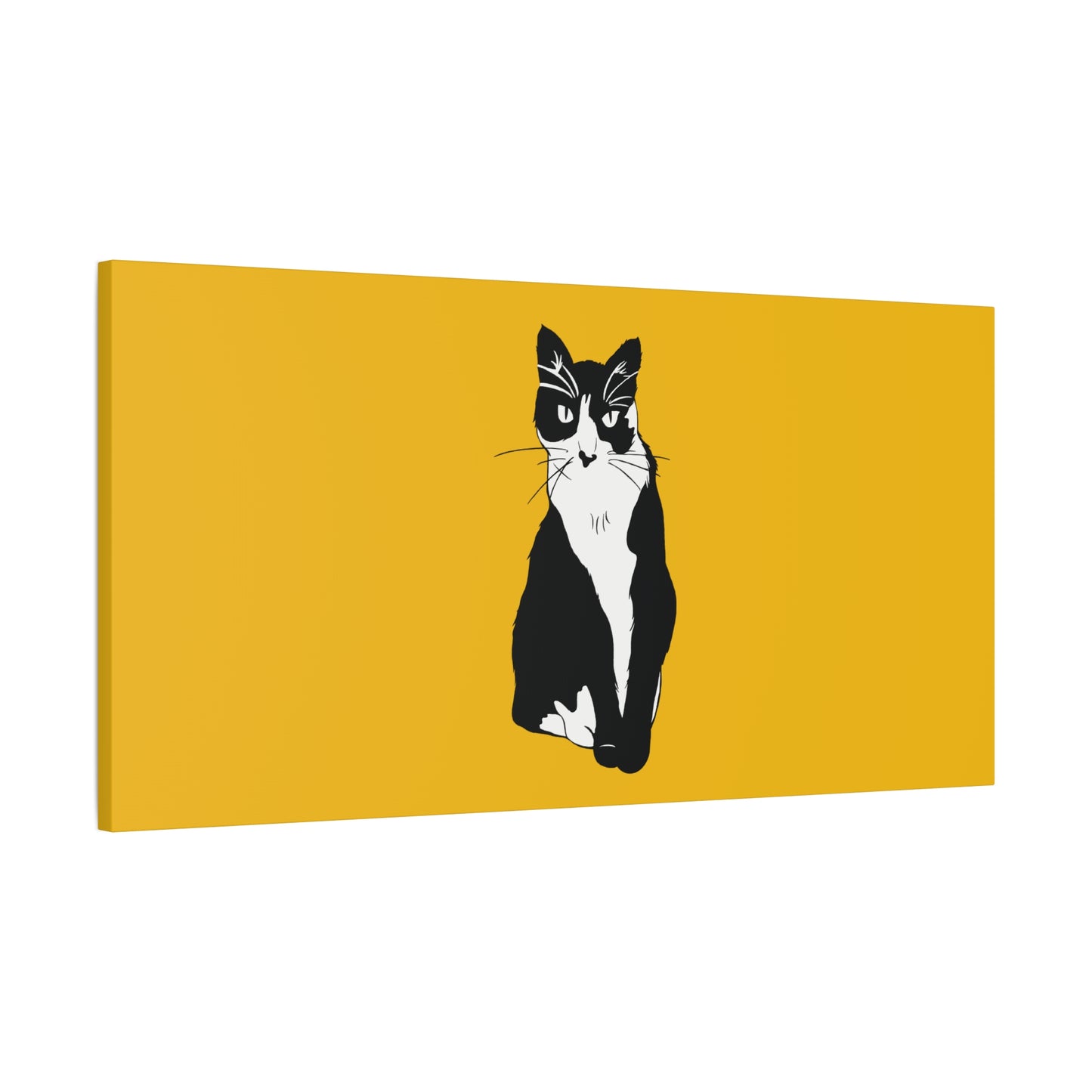 Cat Canvas on Yellow (B&W Style Cat) - Cat Drawing Art