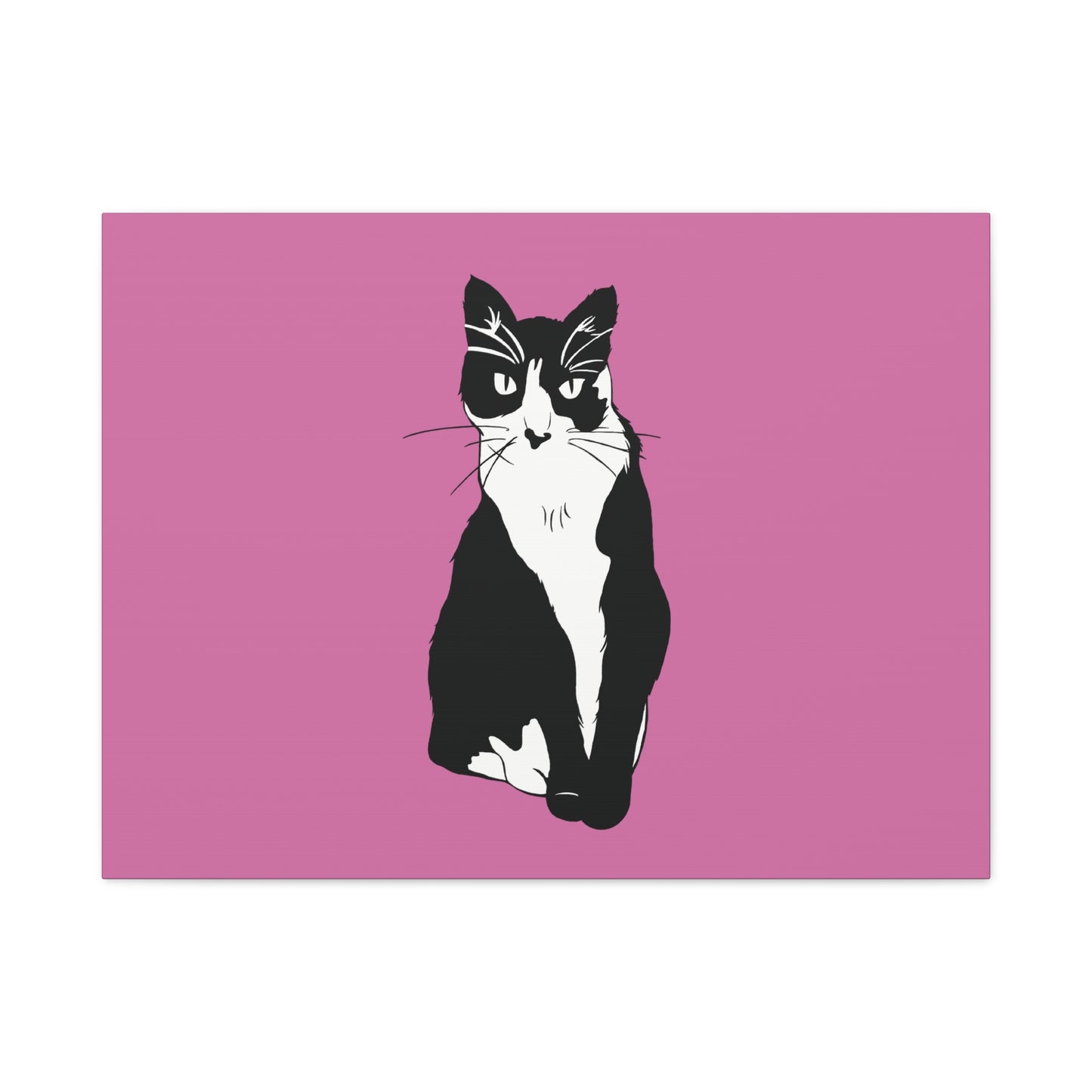 Cat Canvas on Light Pink (B&W Style Cat) - Cat Drawing Art