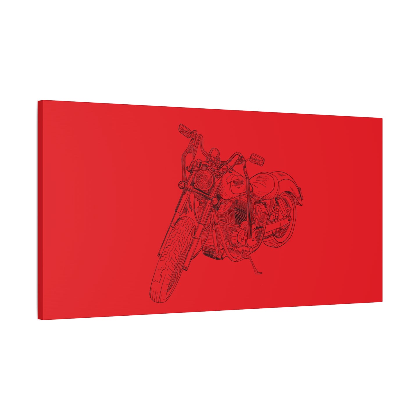 Ride Me Harley Motorcycle Sketch Canvas Print - Black Ink on Red Background