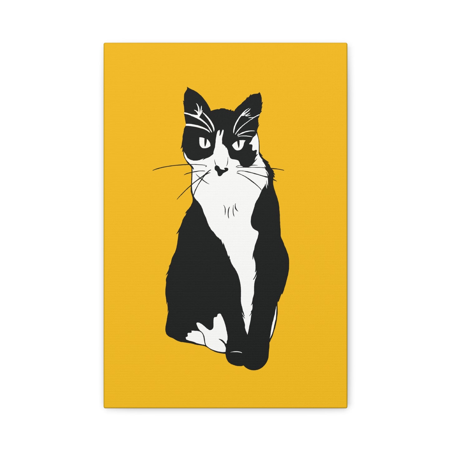 Cat Canvas on Yellow (B&W Style Cat) - Cat Drawing Art
