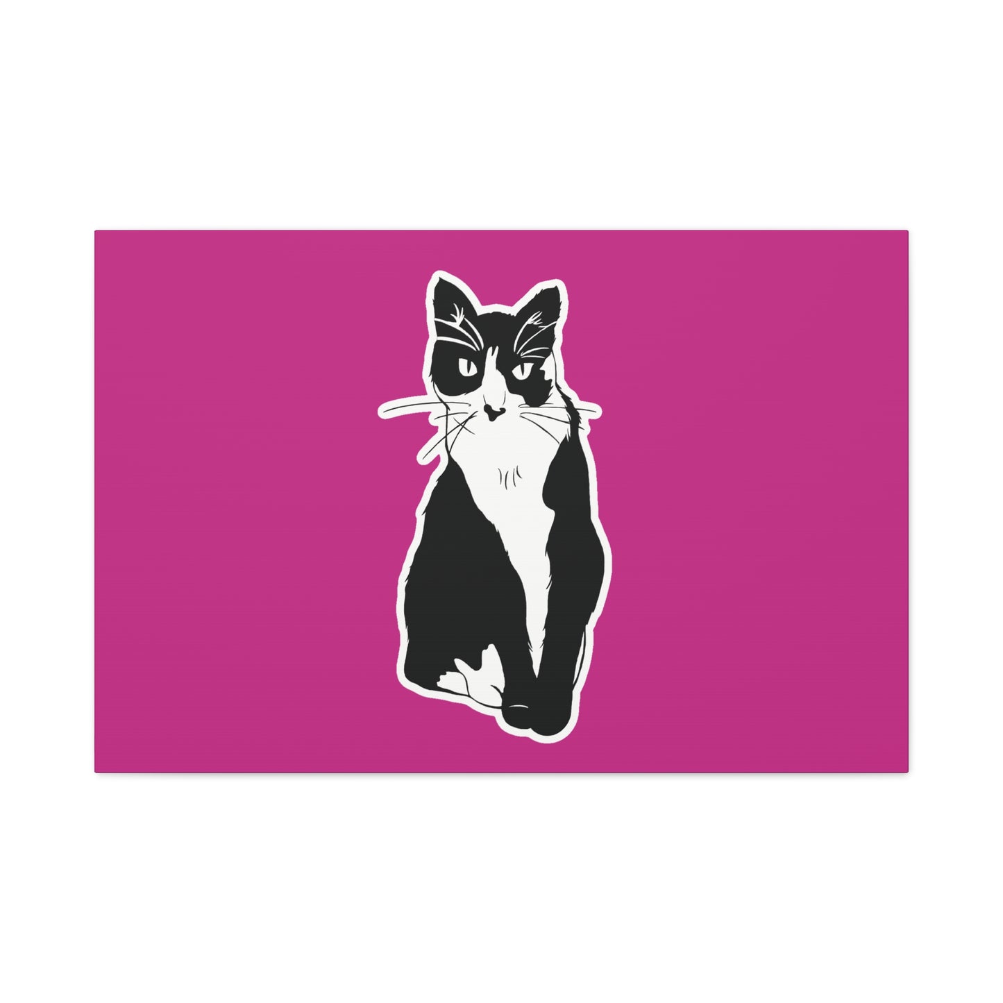 Cat Canvas on Pink (Sticker Style Cat) - Cat Drawing Art