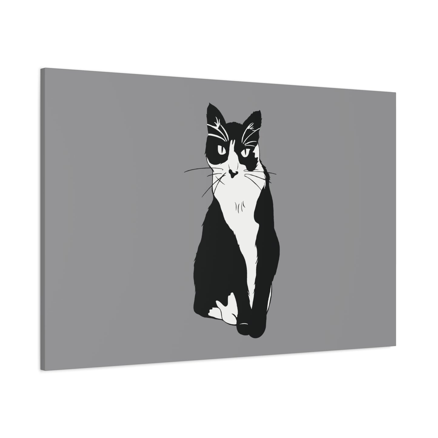 Cat Canvas on Grey (B&W Style Cat) - Cat Drawing Art