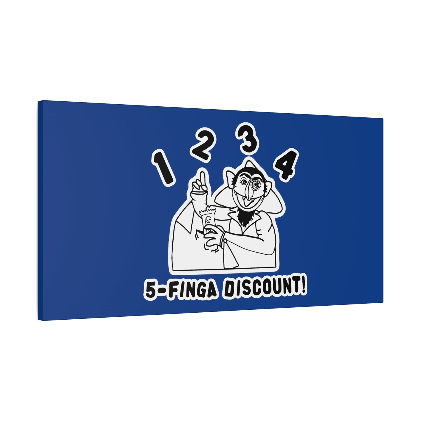 Five Finger Discount Outline Canvas Print Dark Blue - Sesame Street The Count Parody Art Print