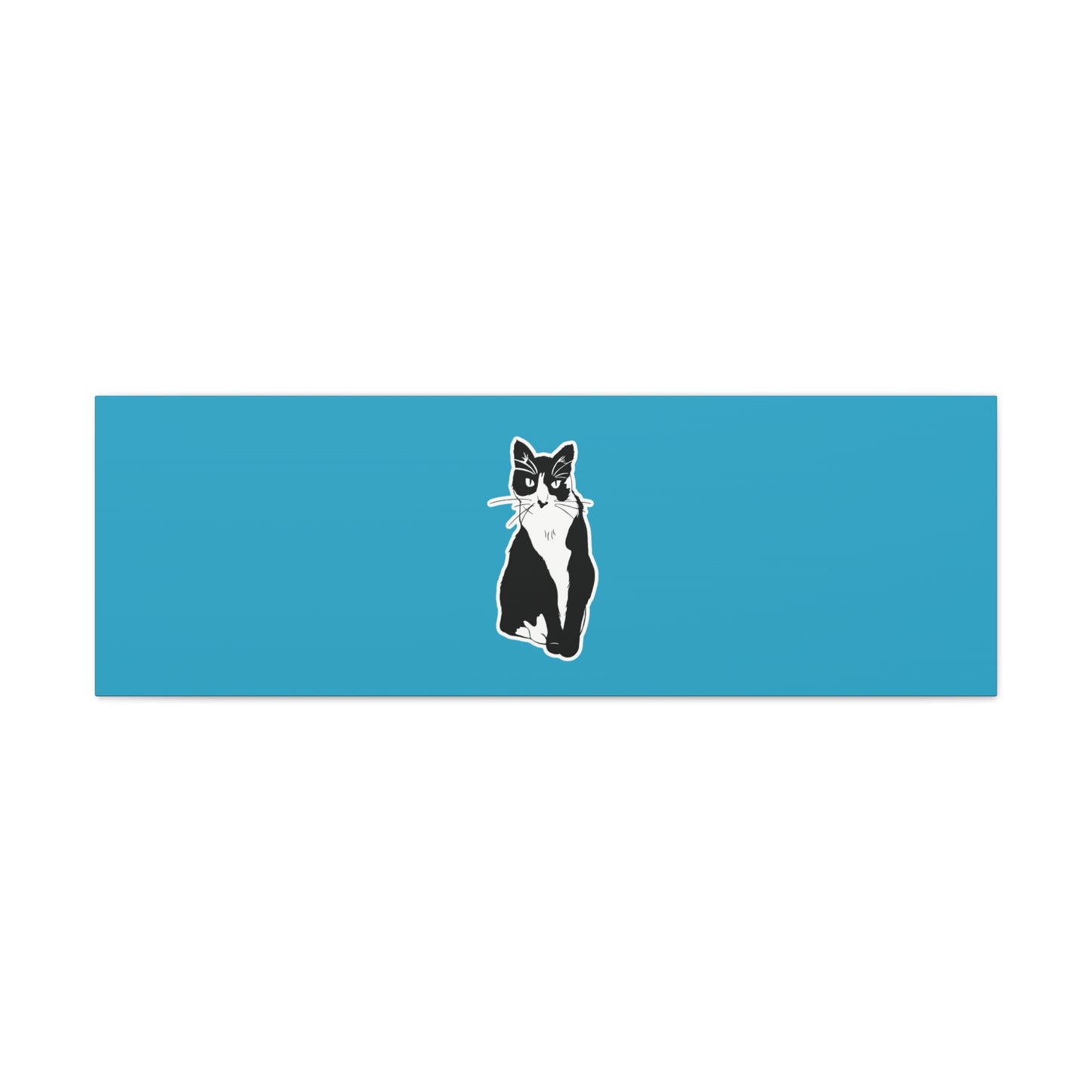 Cat Canvas Print on Turquoise (Sticker Style Cat) - Cat Drawing Art