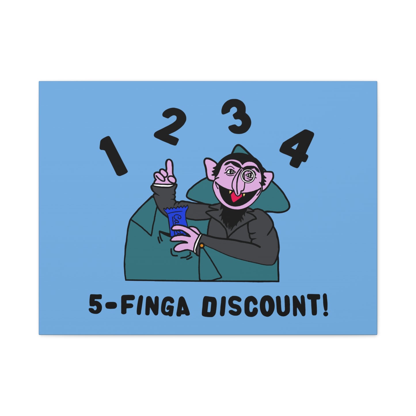 Five Finger Discount Canvas Print Light Blue - Sesame Street The Count Parody Art Print