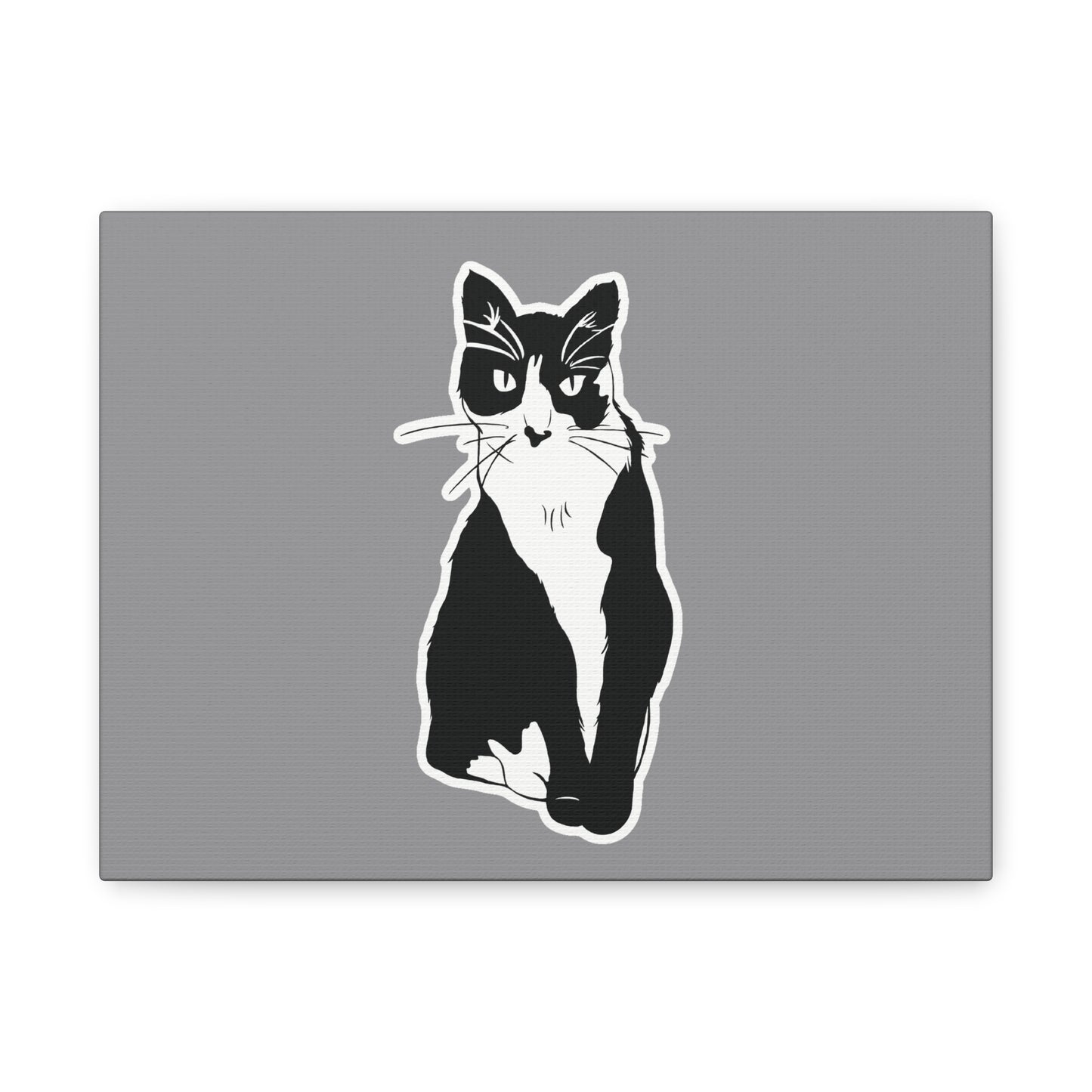 Cat Canvas Print on Grey (Sticker Style Cat) - Cat Drawing Wall Art