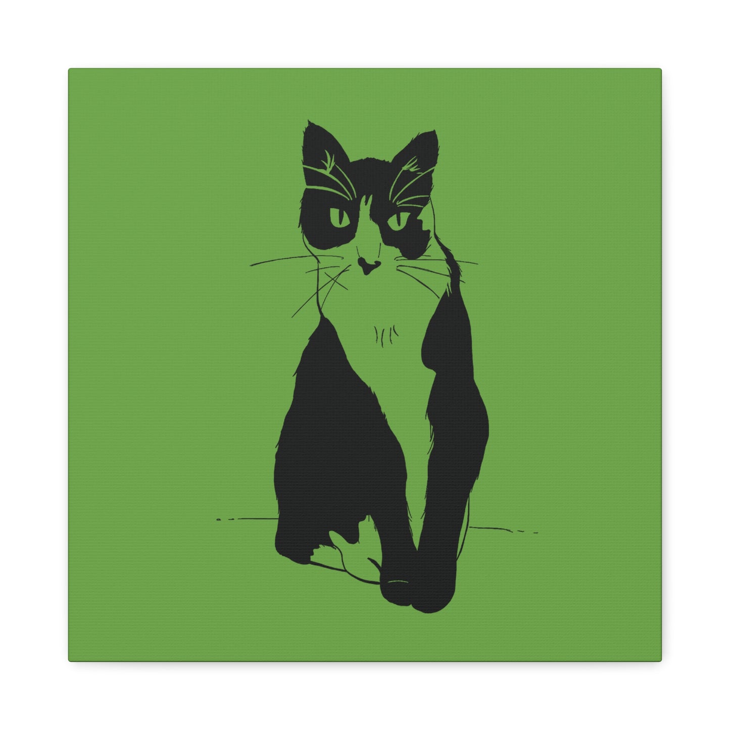 Cat Canvas Print on Green (Transparent Style Cat) - Cat Drawing Art