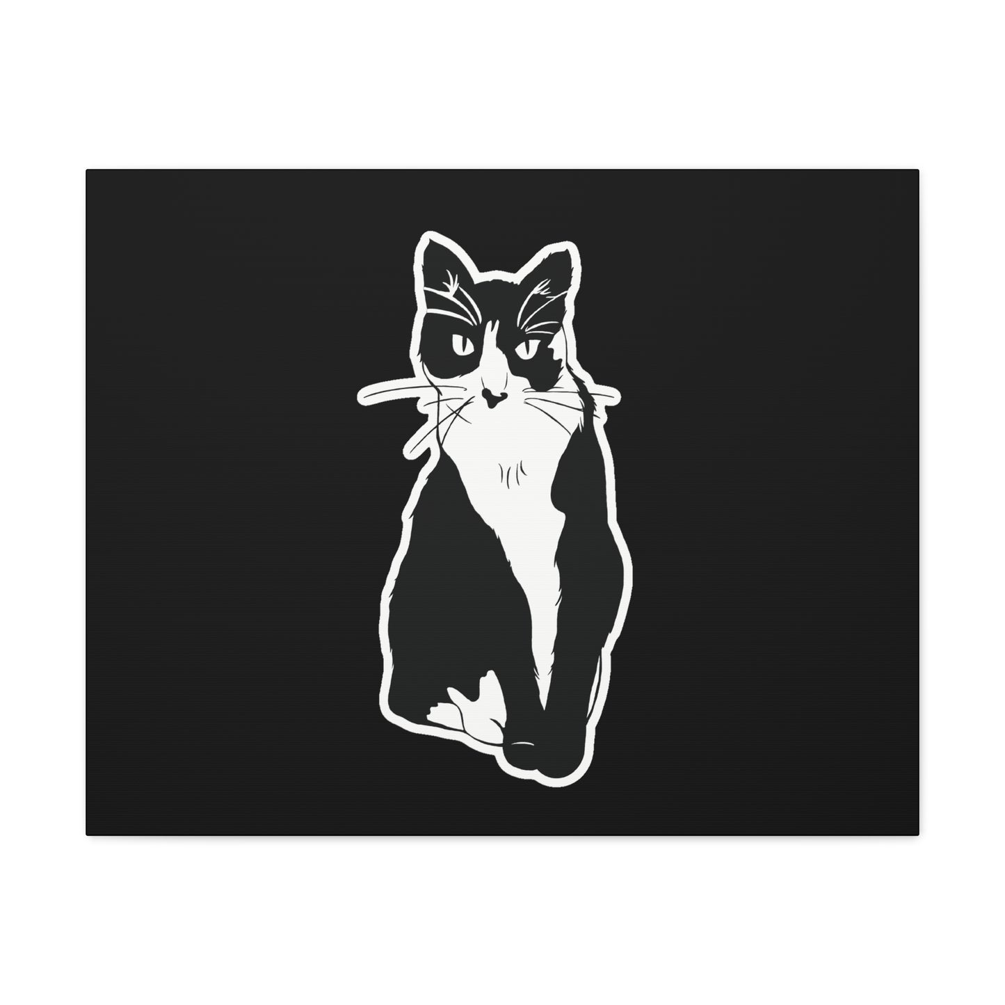 Cat Canvas Print on Black (Sticker Style Cat) - Cat Drawing Art