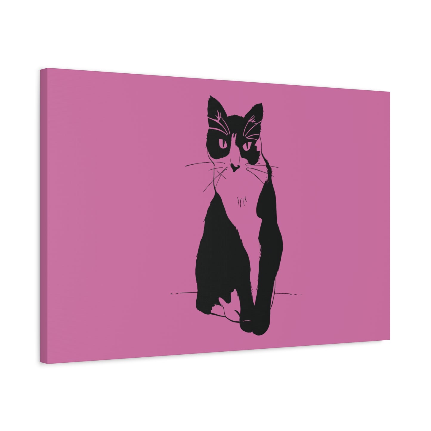 Cat Canvas Print on Pink (Transparent Style Cat) - Cat Drawing Art