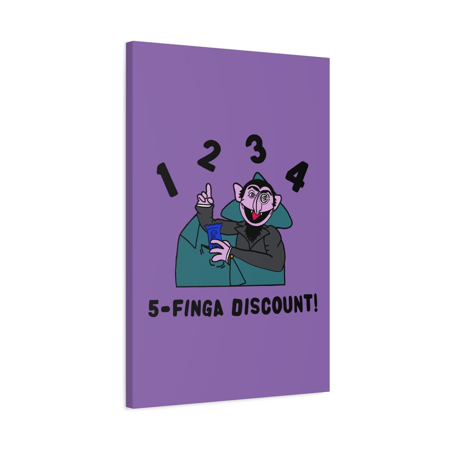 Five Finger Discount Canvas Print Light Purple - Sesame Street The Count Parody Art Print