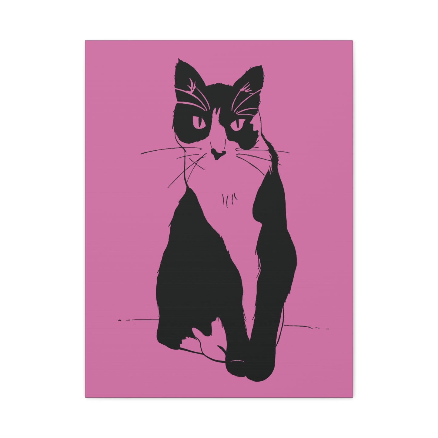 Cat Canvas Print on Pink (Transparent Style Cat) - Cat Drawing Art