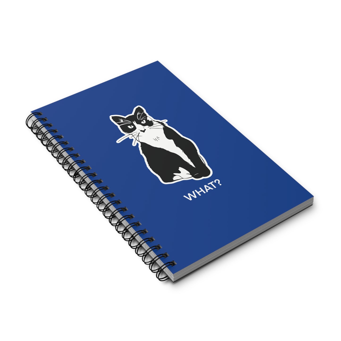Cattitude Notebook in Dark Blue (Sticker Style Cat with White Writing) - Cat Spiral Notebook