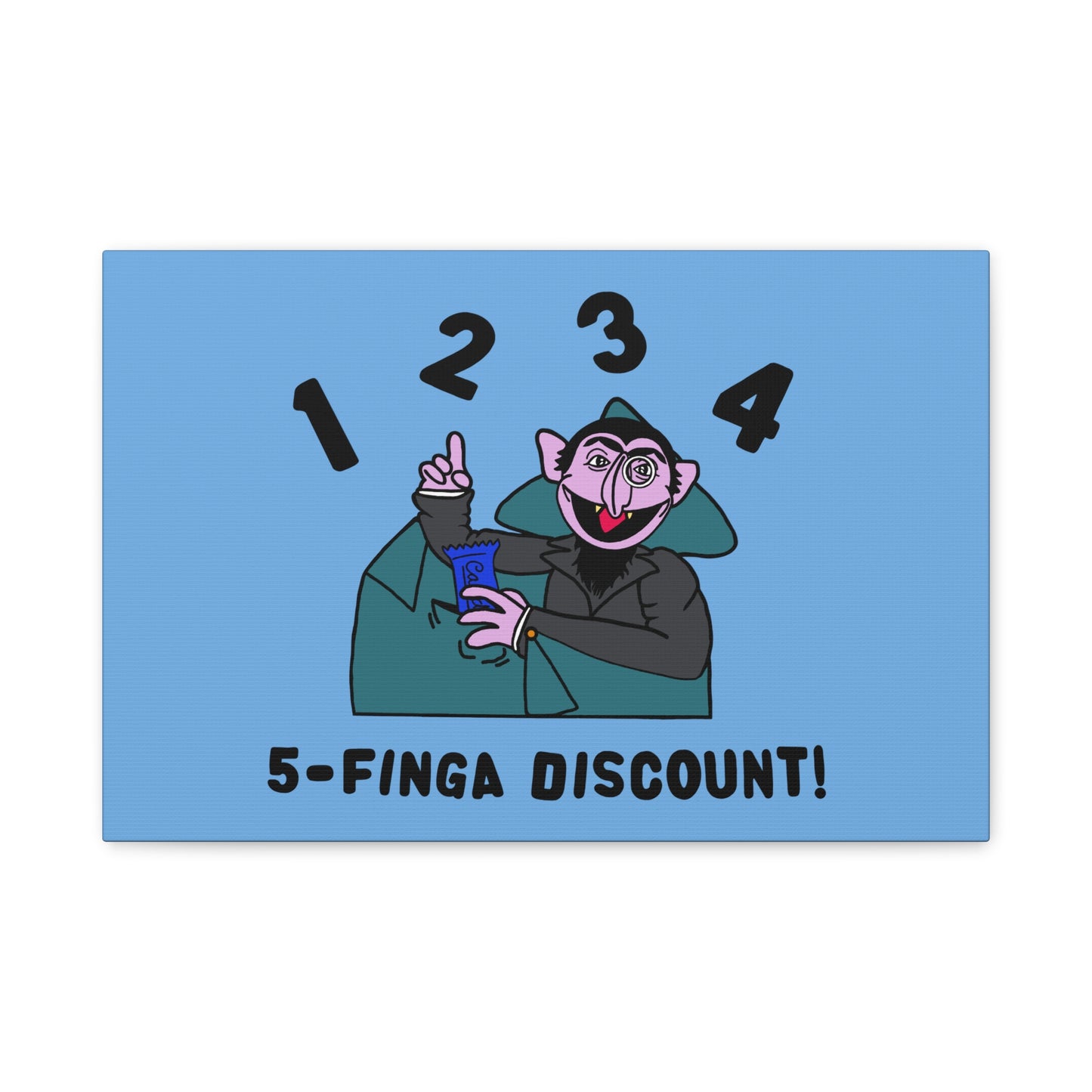 Five Finger Discount Canvas Print Light Blue - Sesame Street The Count Parody Art Print