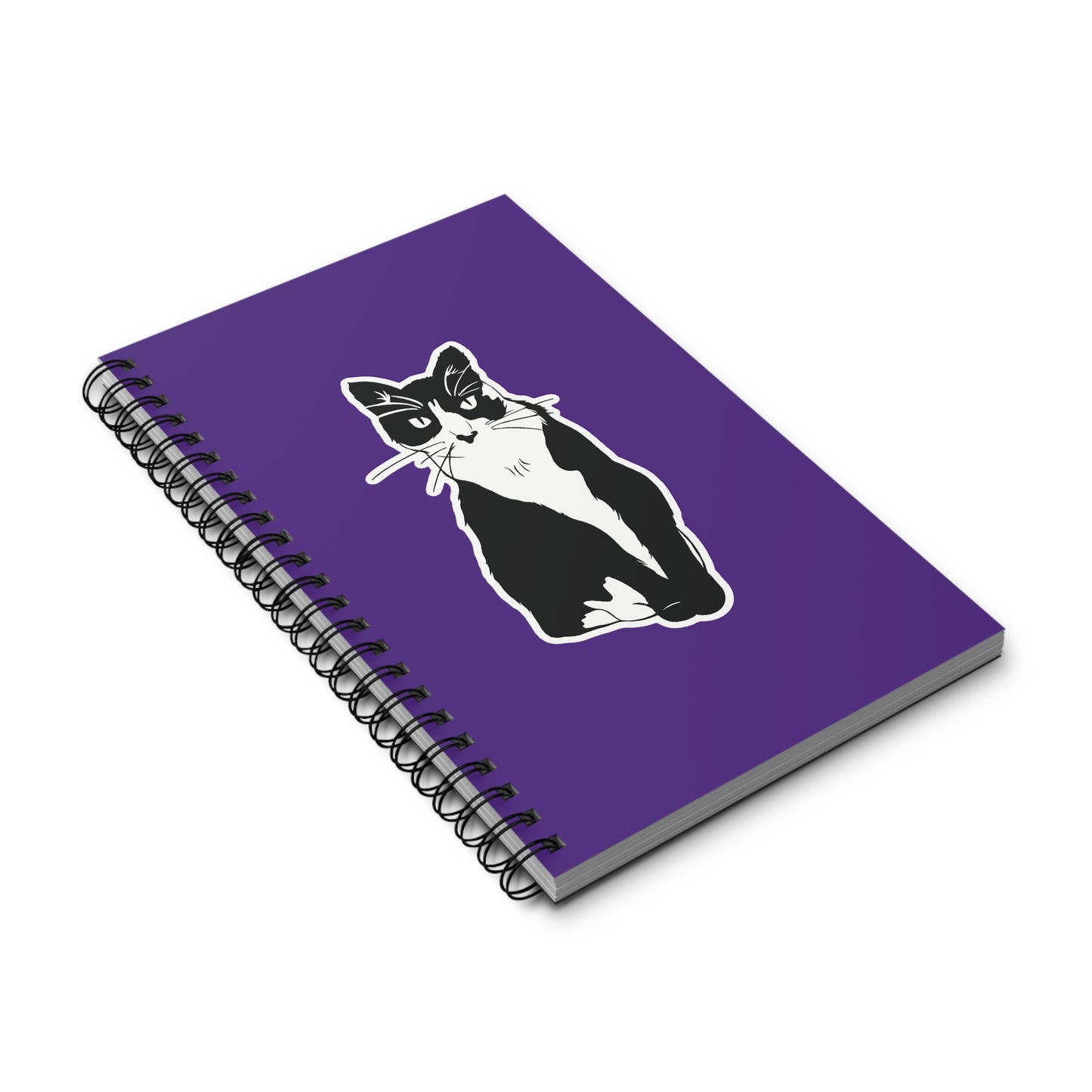 Cat Notebook in Purple (Sticker Style Cat) - Cat Spiral Notebook
