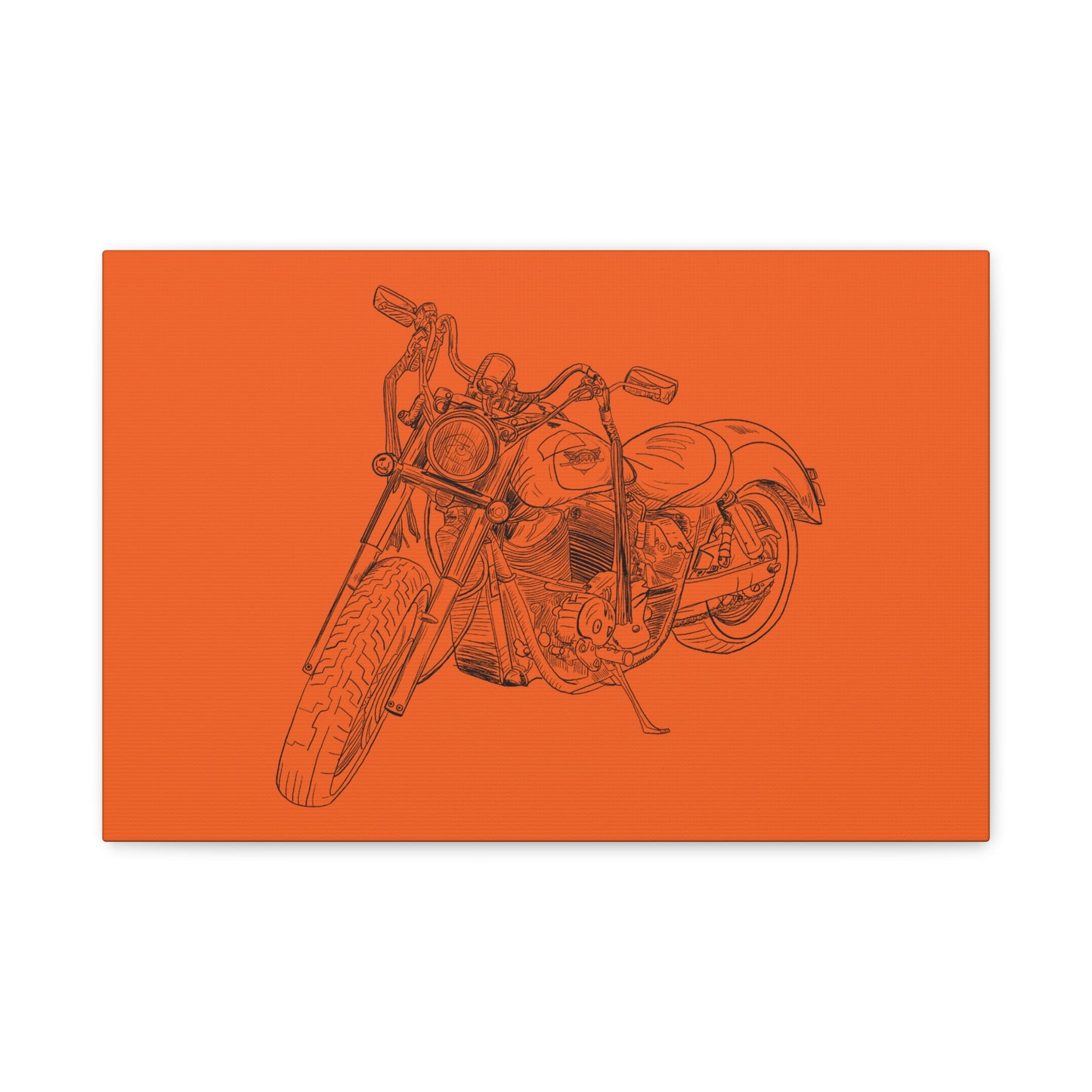 Ride Me Harley Motorcycle Sketch Canvas Print - Black Ink on Orange Background