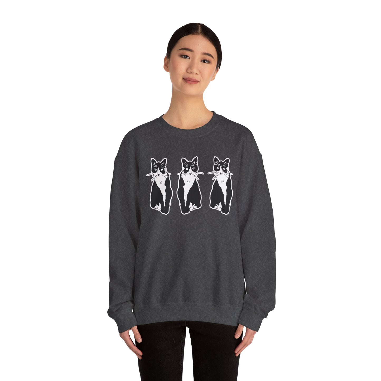 Cat x3 Sweatshirt (Sticker Style Cat) - Cat Drawing Sweatshirt