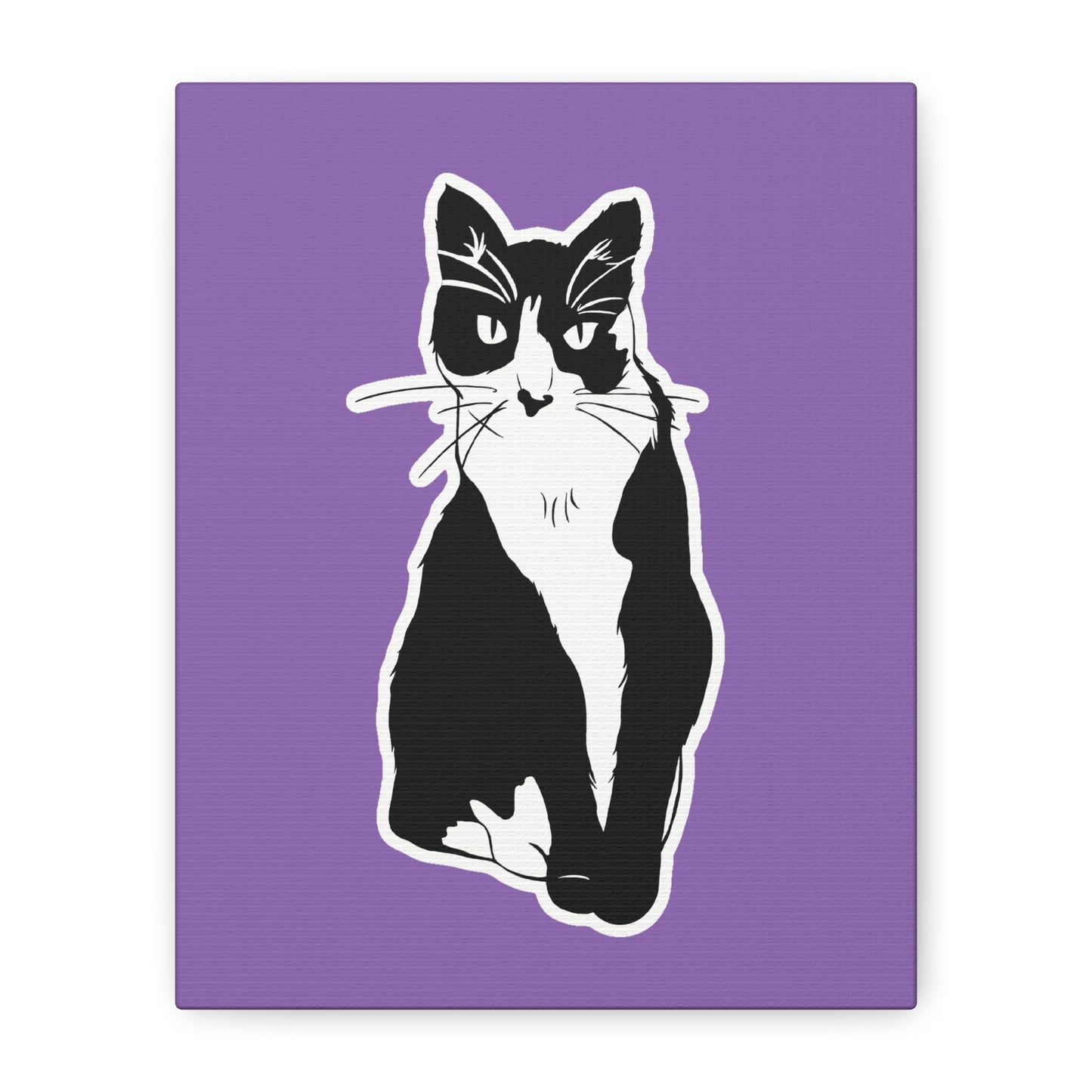 Cat Canvas on Light Purple (Sticker Style Cat) - Cat Drawing Art