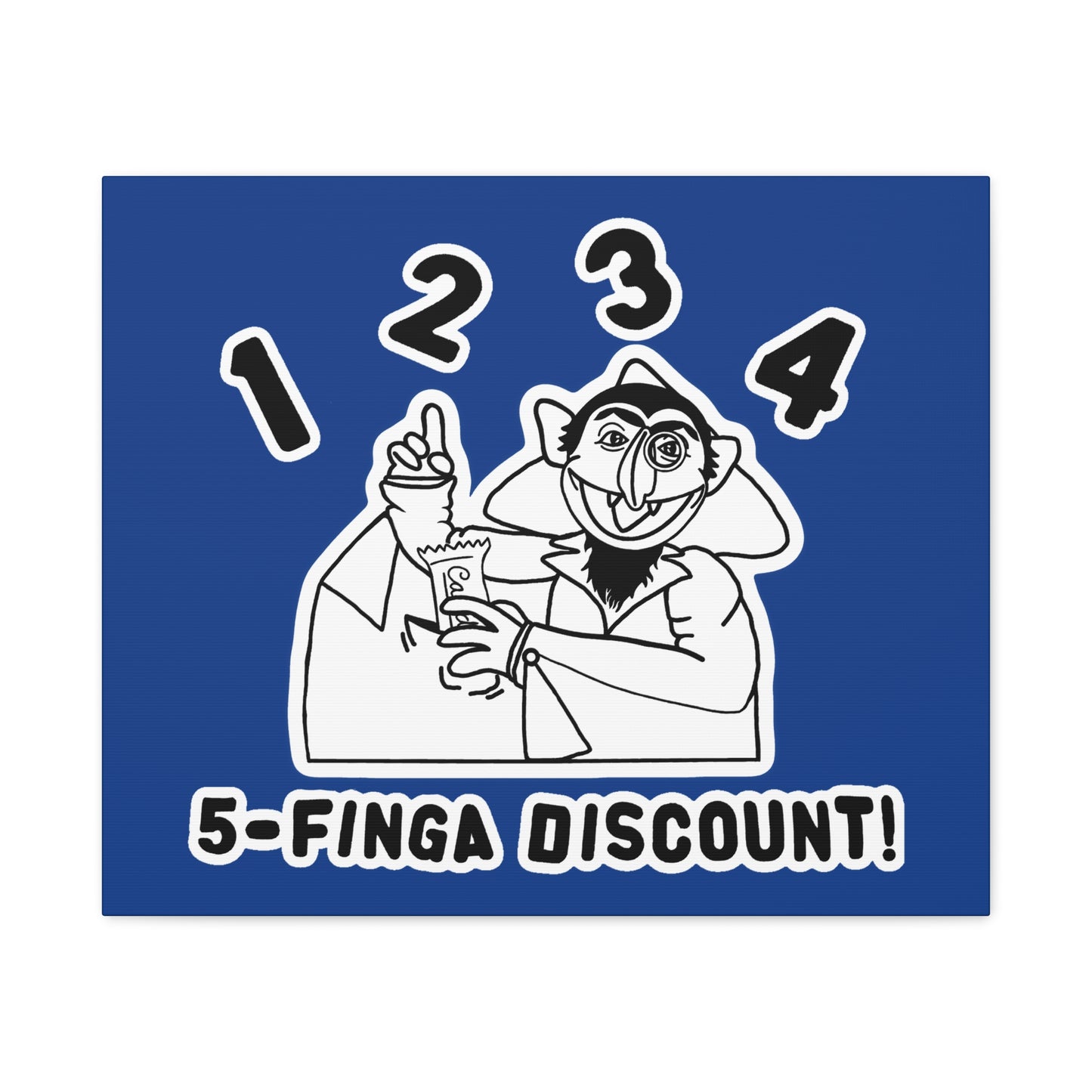Five Finger Discount Outline Canvas Print Dark Blue - Sesame Street The Count Parody Art Print