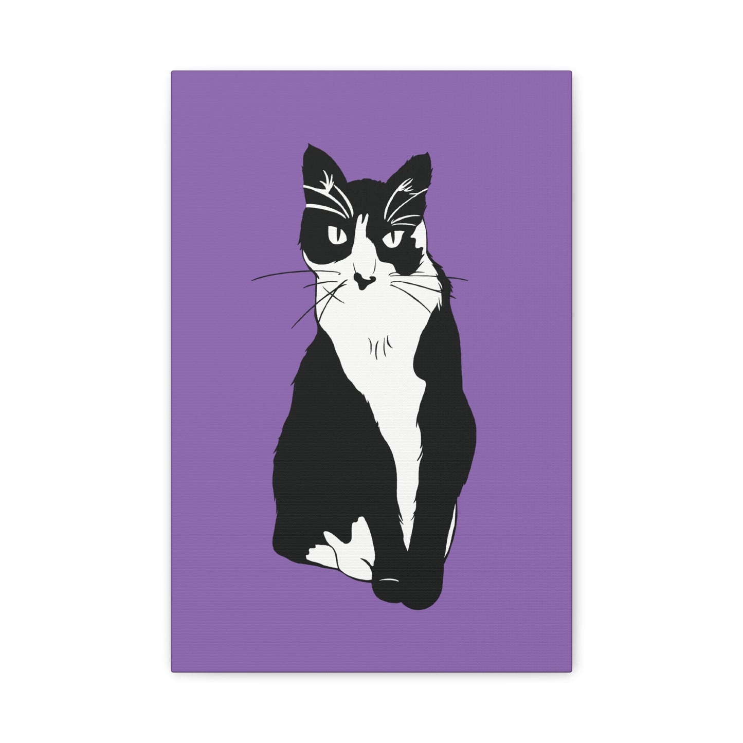 Cat Canvas on Light Purple (B&W Style Cat) - Cat Drawing Art