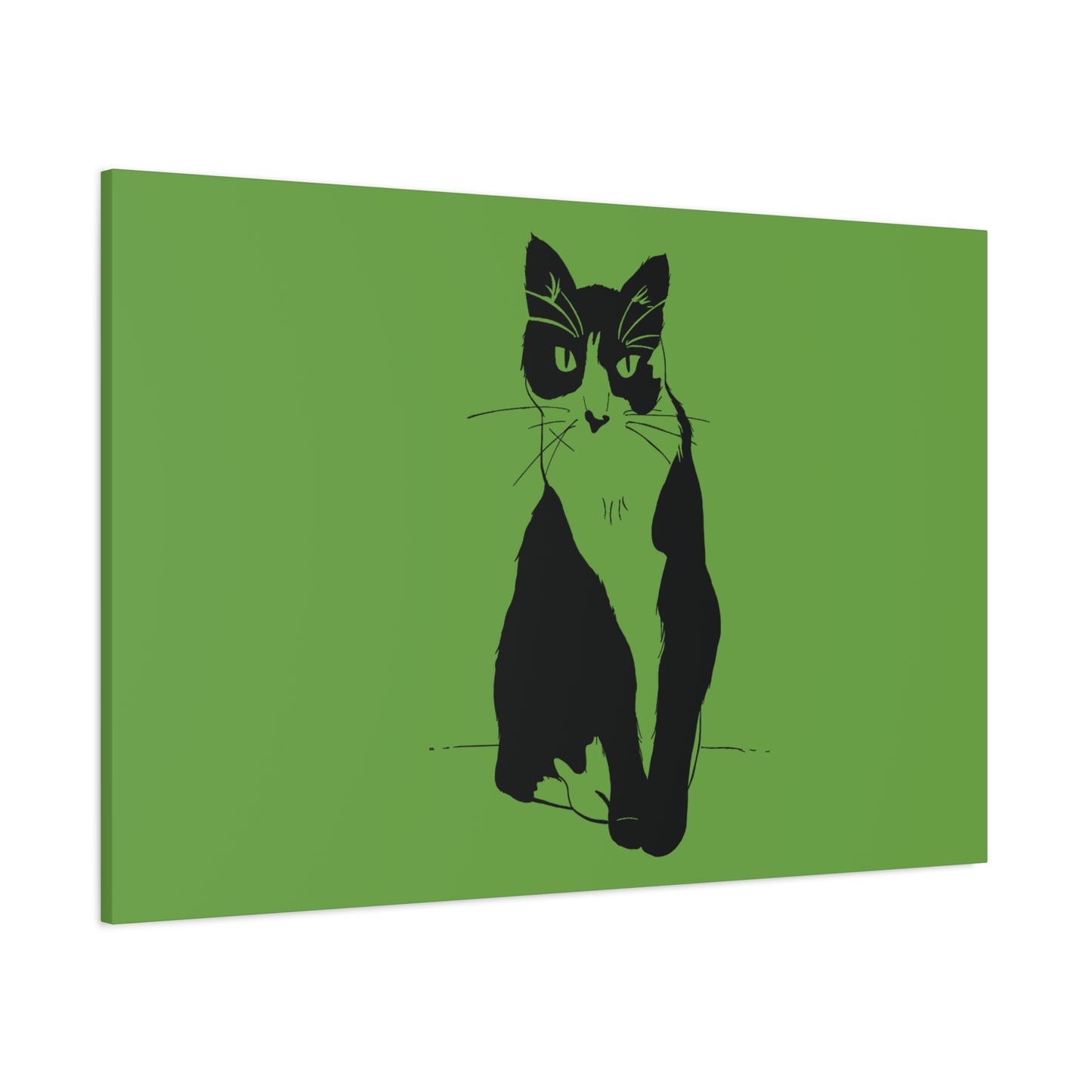 Cat Canvas Print on Green (Transparent Style Cat) - Cat Drawing Art