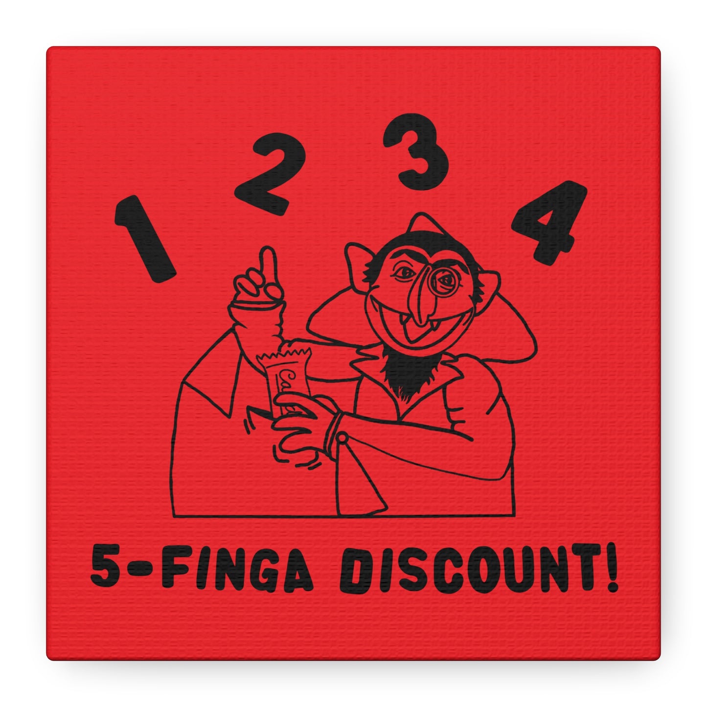 Five Finger Discount Outline Canvas Print Red - Sesame Street The Count Parody Art Print