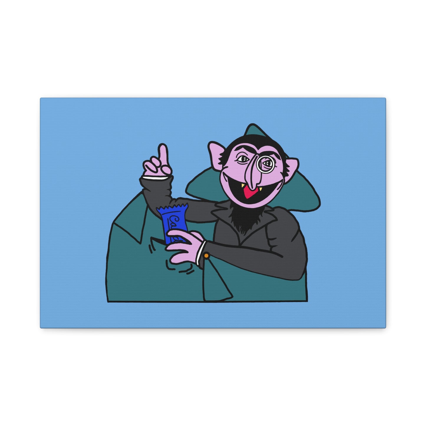 The Count Stealing Candy Canvas Print Light Blue - Sesame Street The Count Parody Art