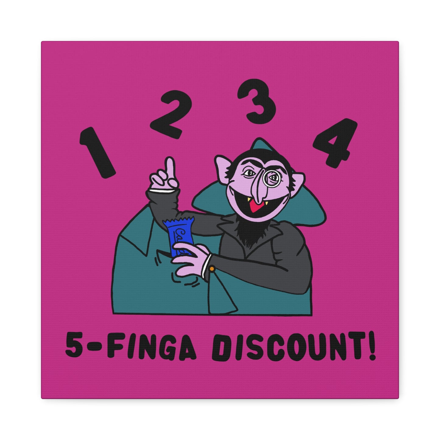 Five Finger Discount Canvas Print Pink - Sesame Street The Count Parody Art Print