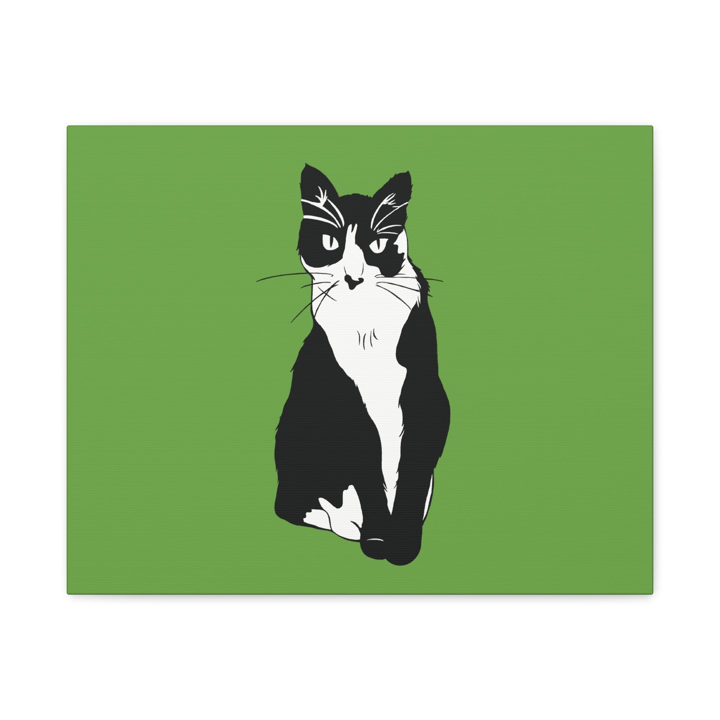 Cat Canvas on Green (B&W Style Cat) - Cat Drawing Art