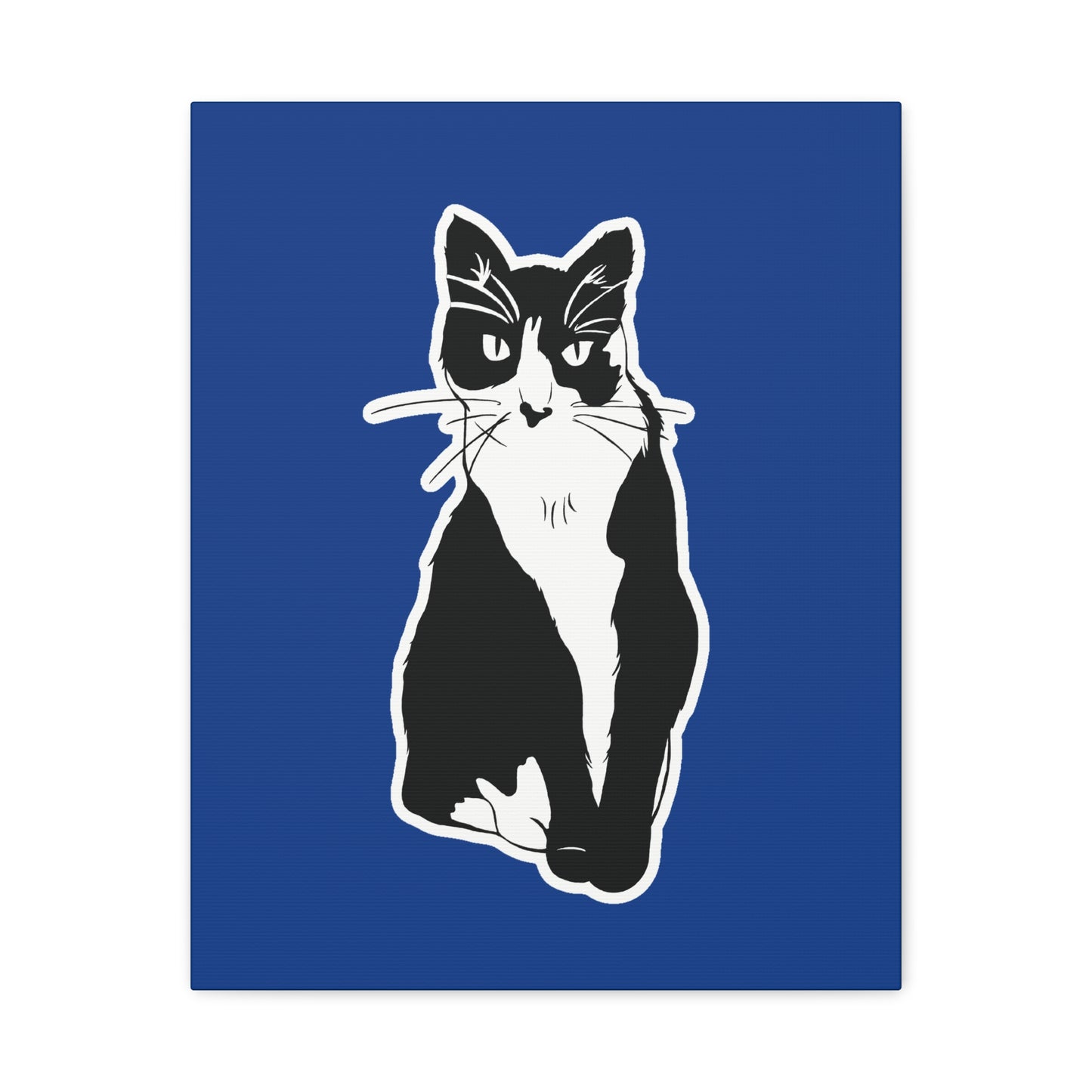 Cat Canvas Print on Dark Blue (Sticker Style Cat) - Cat Drawing Art