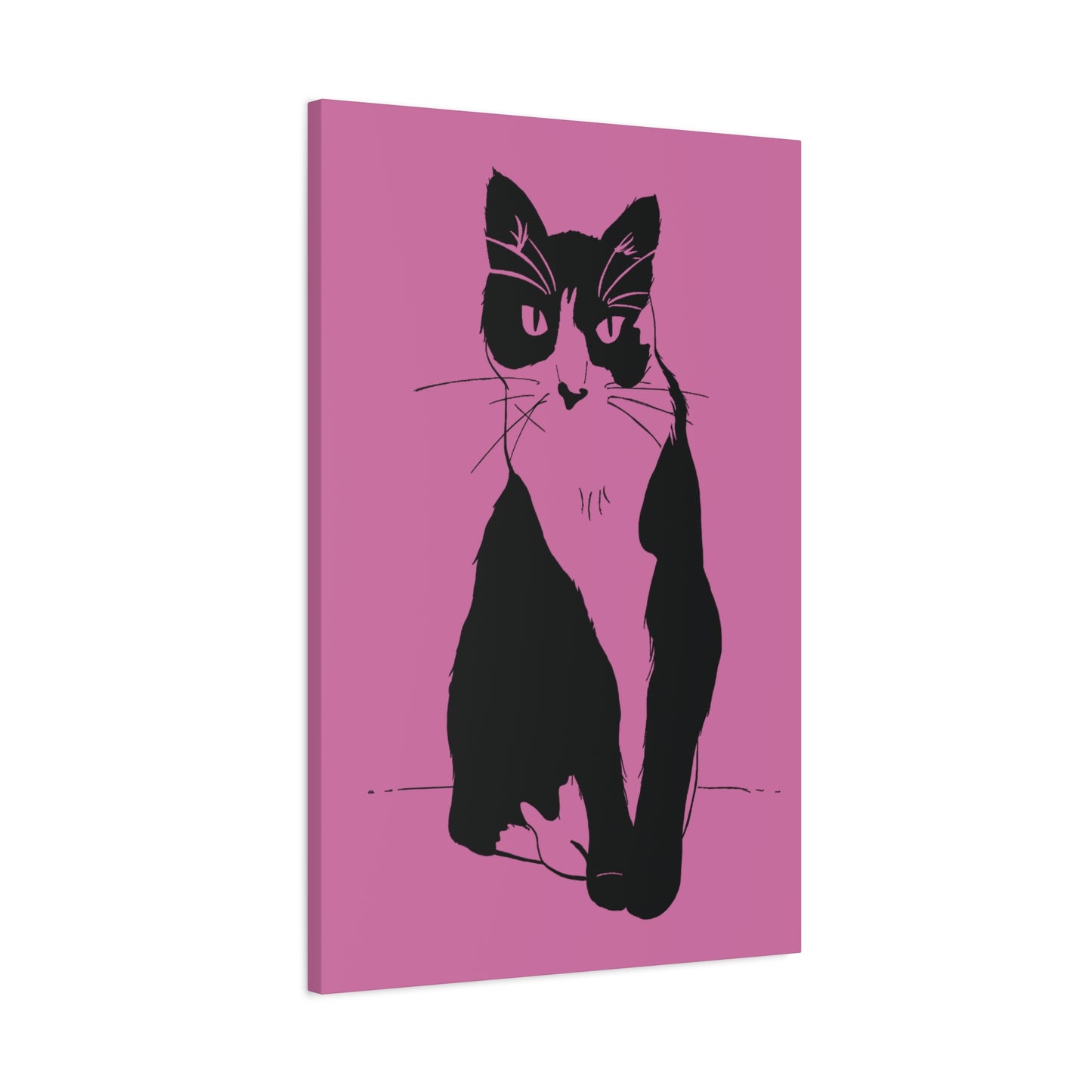 Cat Canvas Print on Pink (Transparent Style Cat) - Cat Drawing Art